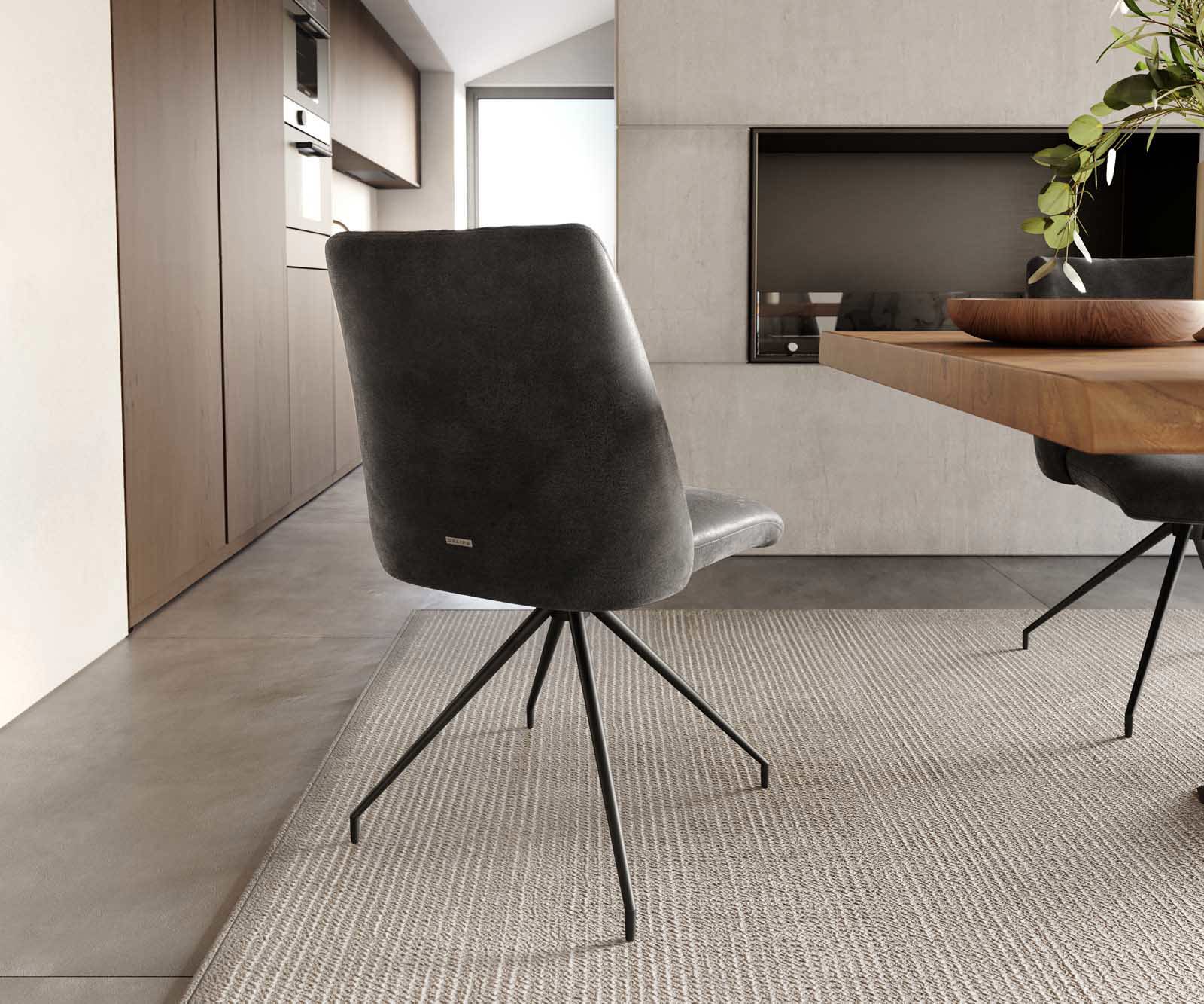 Draaistoel Elso-Flex microvelours antraciet vintage kruisframe conisch zwart 180° draaibaar pocketveer kern 3 Draaistoel Elso-Flex microvelours antraciet vintage kruisframe conisch zwart 180° draaibaar pocketveer kern 3
