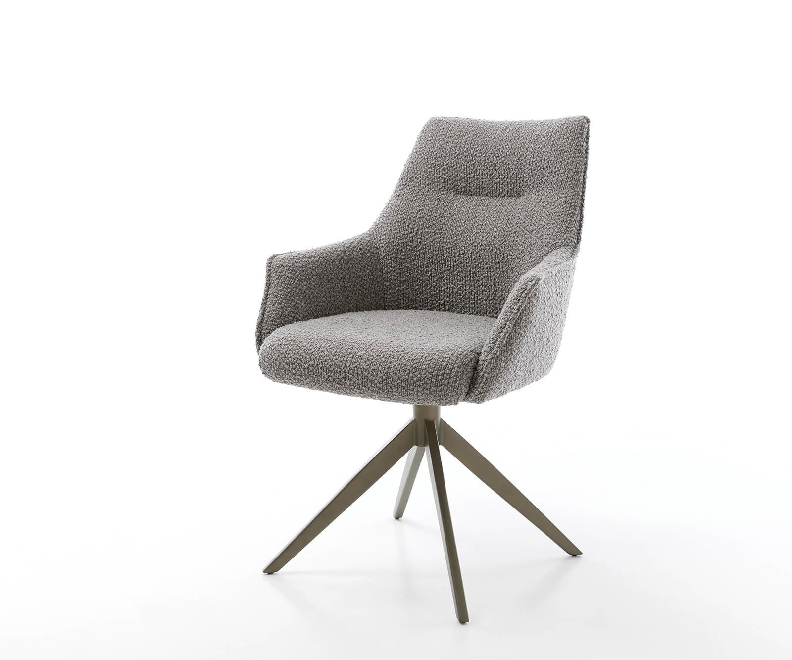 Draaistoel Alja-Flex met armleuning bouclé zilver grijs kruisframe breed afwerking met titanium 360° draaibaar pocketveer kern