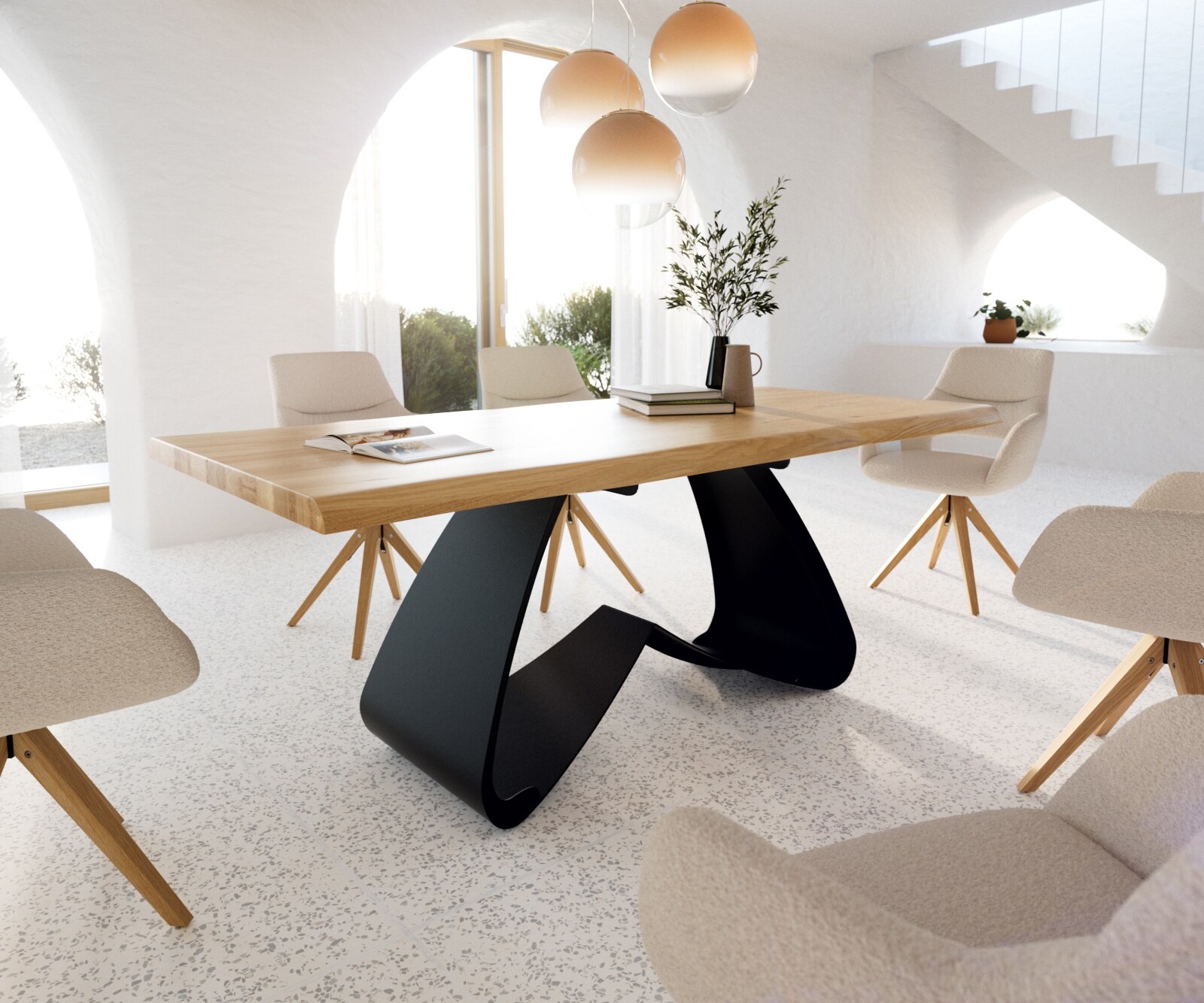 Eetkamertafel Edge 200x100 eiken natuurW-frame metaal zwart Live-Edge 1