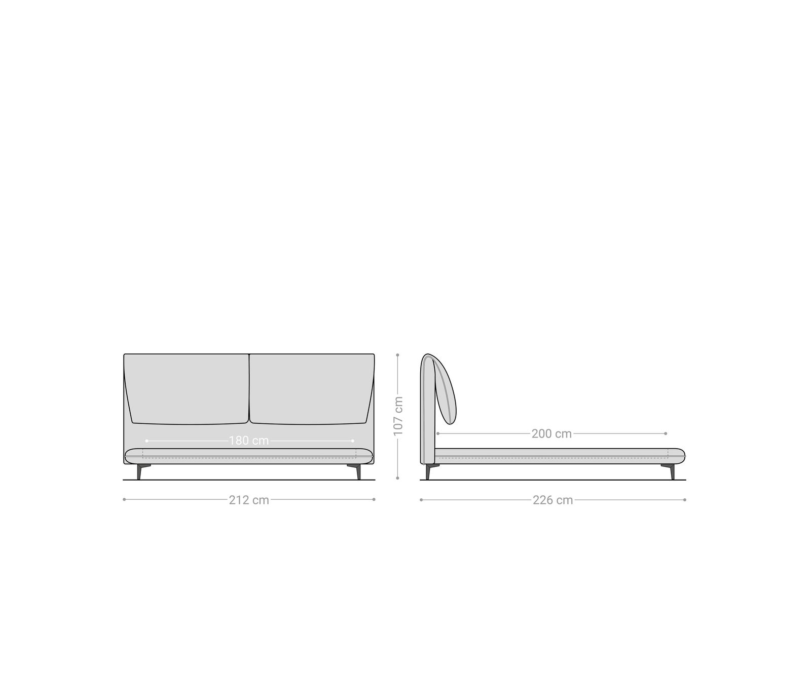 Bedframe Cusino 180x200 cm microvezel grijs gestoffeerd 6