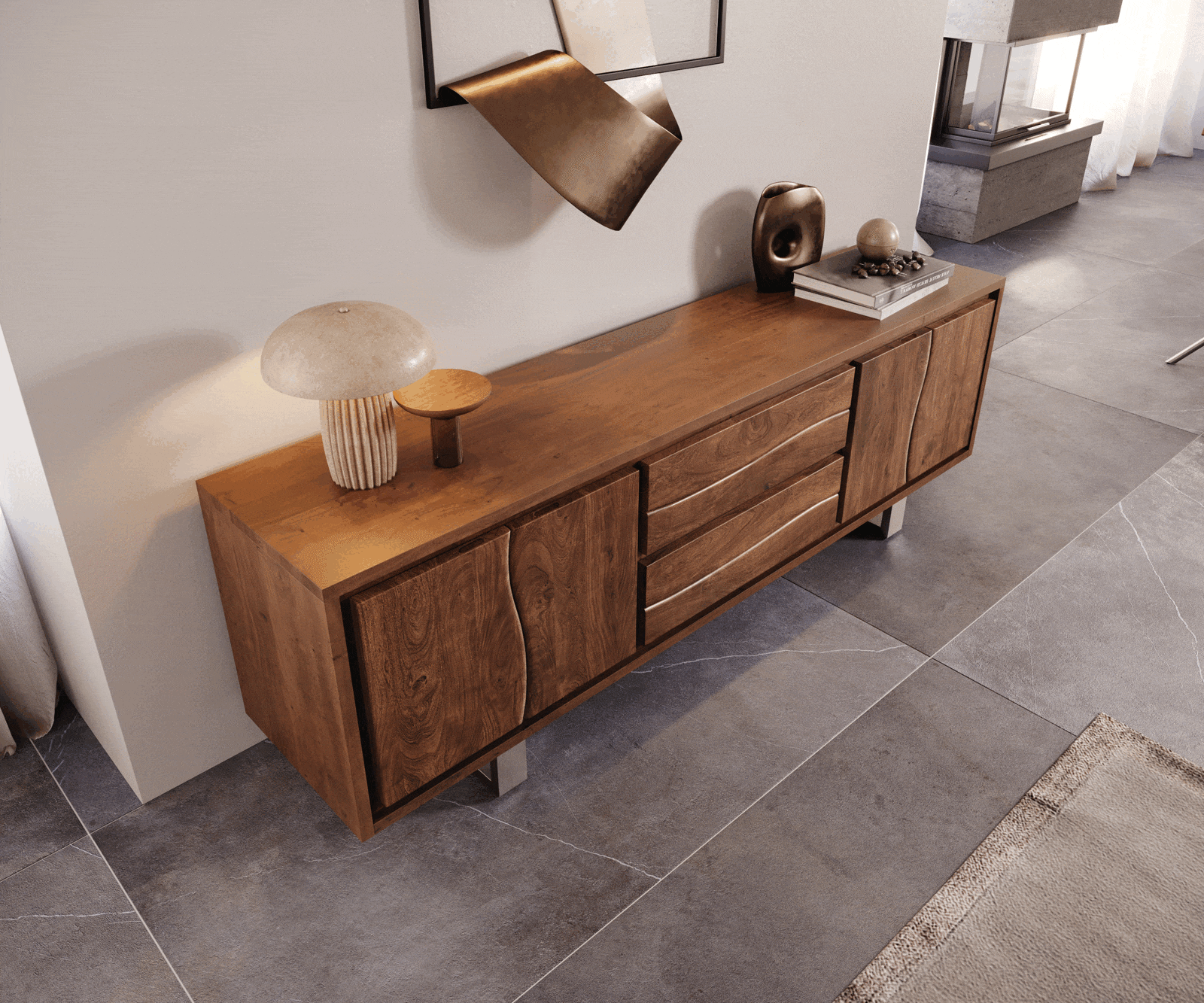 TV-meubel Live-Edge acacia bruin 200 cm 4 deuren 2 laden 3 TV-meubel Live-Edge acacia bruin 200 cm 4 deuren 2 laden 3