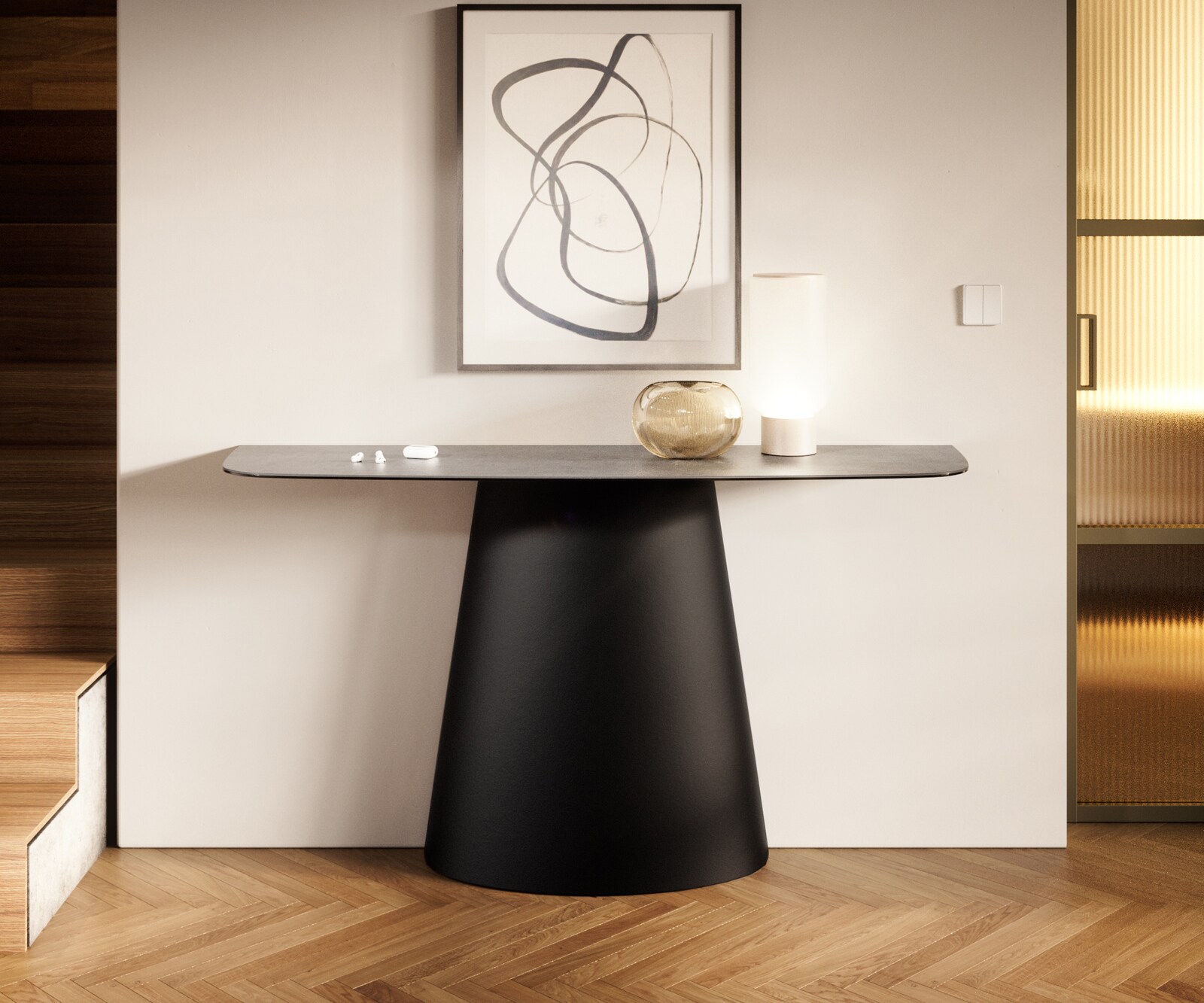 Consoletafel Edge Bootvorm 140x40 cm Keramiek Betongrijs Conos Metaal Zwart 3