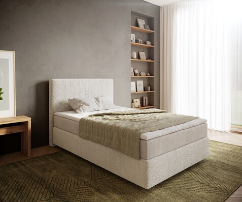 Boxspringbed Dream-Well 120x200 cm Bouclé Crème-Wit met Pocketveringmatras en Topper Visco