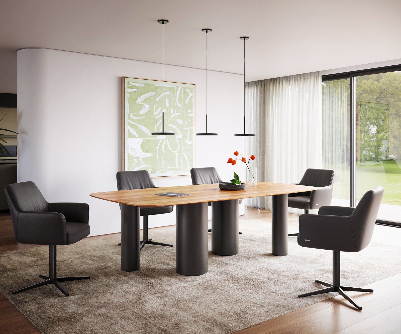 Eettafel Edge Boot 240x120x2,5-3 eiken natuur Pilier metaal zwart Zwitserse rand 4