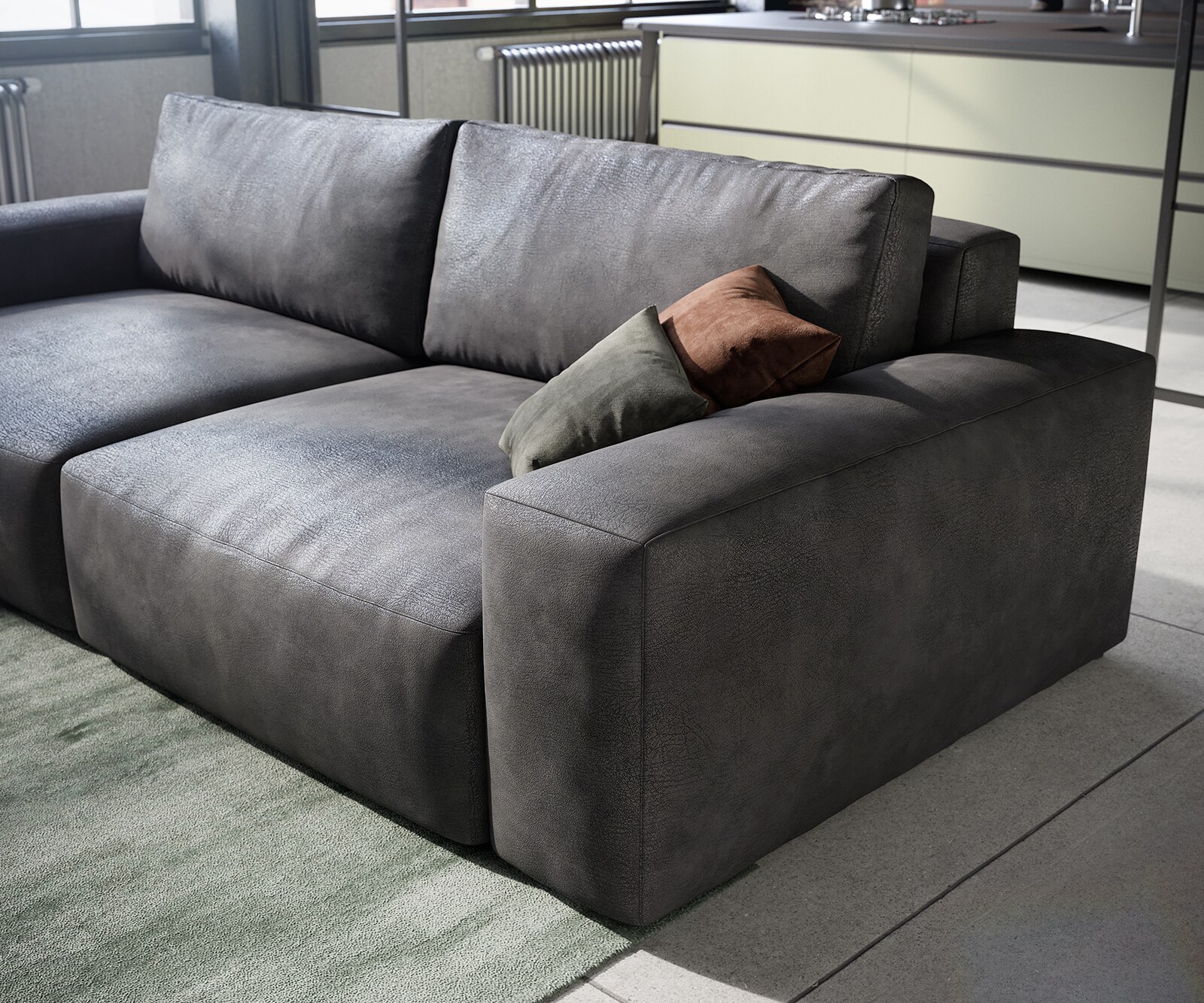Big-sofa Lanzo 230x95 cm kunstleer vintage antraciet met hocker 4