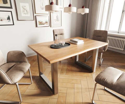 Eettafel Edge 140x90 acacia natuur roestvrijstaal breed Live-Edge