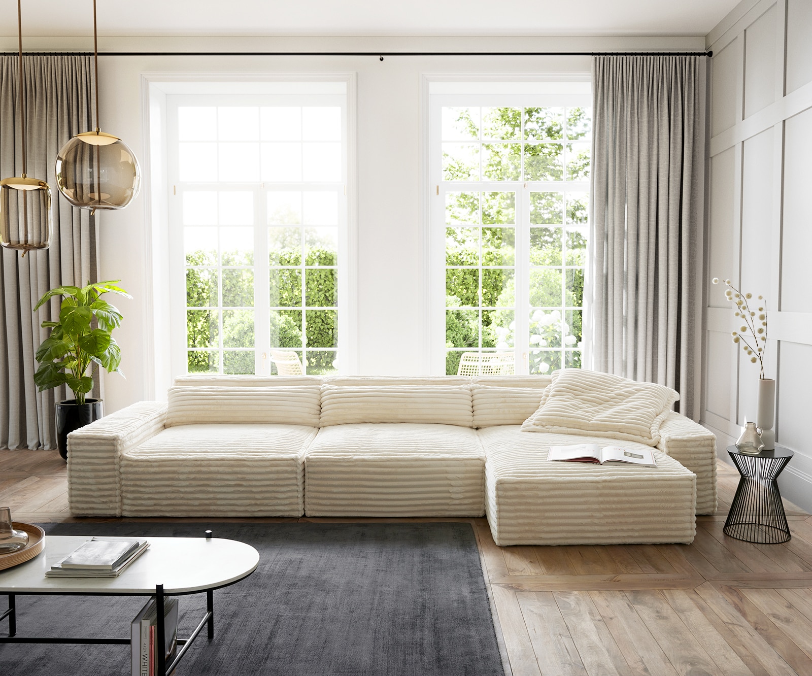 Hoekbank Sirpio XL 370x170 cm Pluche Koord Beige Recamiere Variabel 1 Hoekbank Sirpio XL 370x170 cm Pluche Koord Beige Recamiere Variabel 1