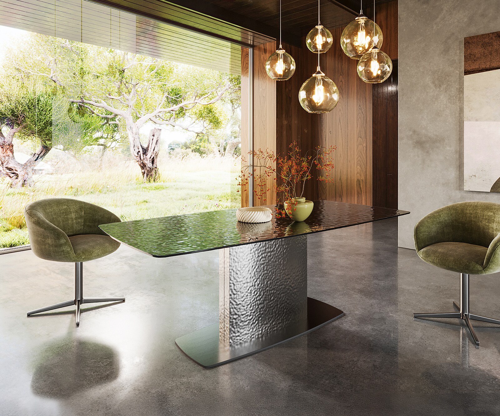 Eettafel Edge Boot 200x100 Reliefglas zwart 3D-Design wave RVS 4
