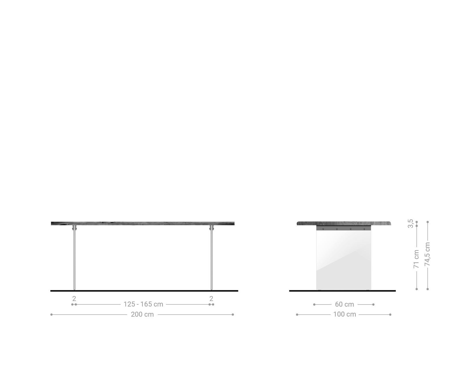 Eettafel Edge 200x100 acacia bruin glas frame Live-Edge 8
