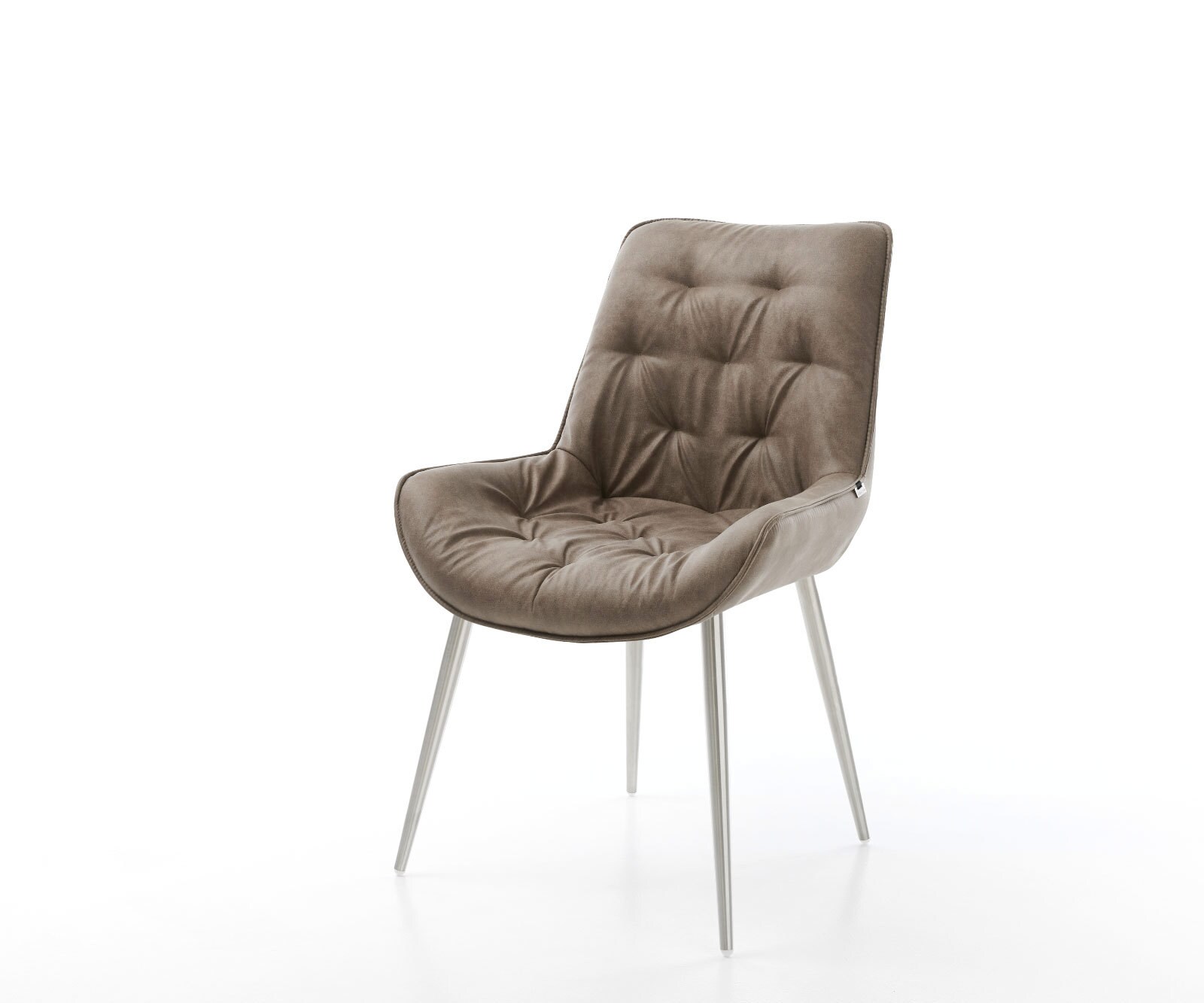 Eetkamerstoel Taimi-Flex microvelours taupe vintage 4-poot conisch roestvrij staal