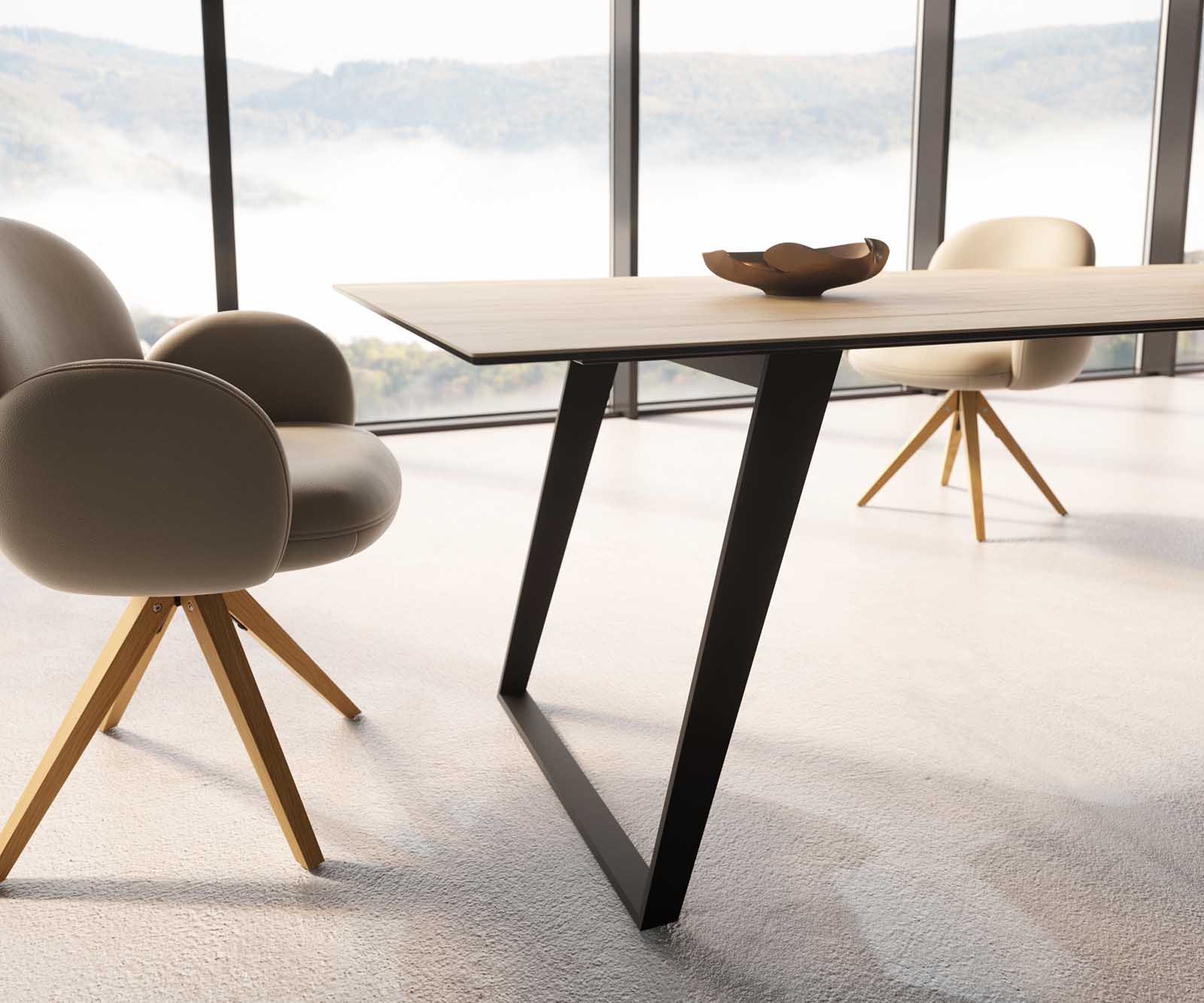 Eetkamertafel Edge 300x100 keramiek Laminam® Sabbia eiken kleur metaal schuin zwart 5