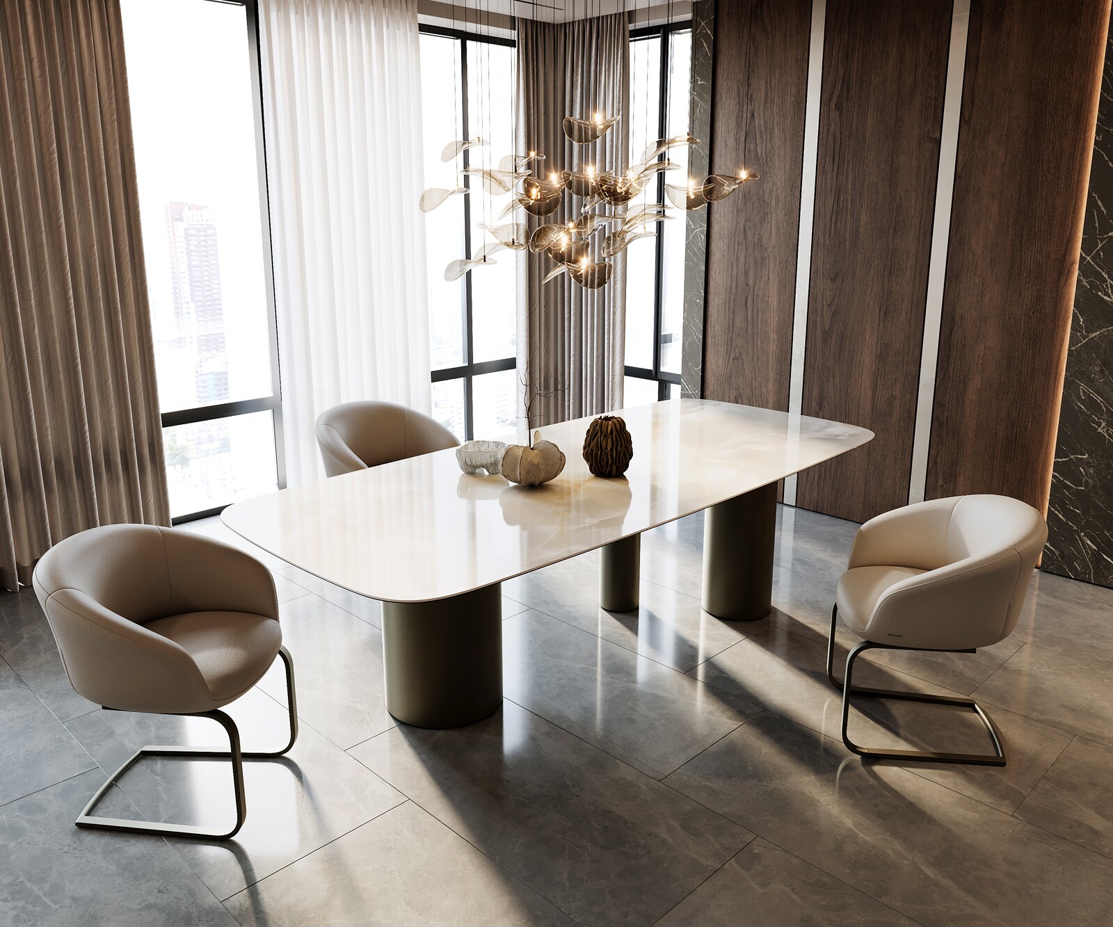 Eetkamertafel Edge Boot 270x120 keramiek Iris FMG Onice Grigio Troa metaal effectafwerking titaan 6