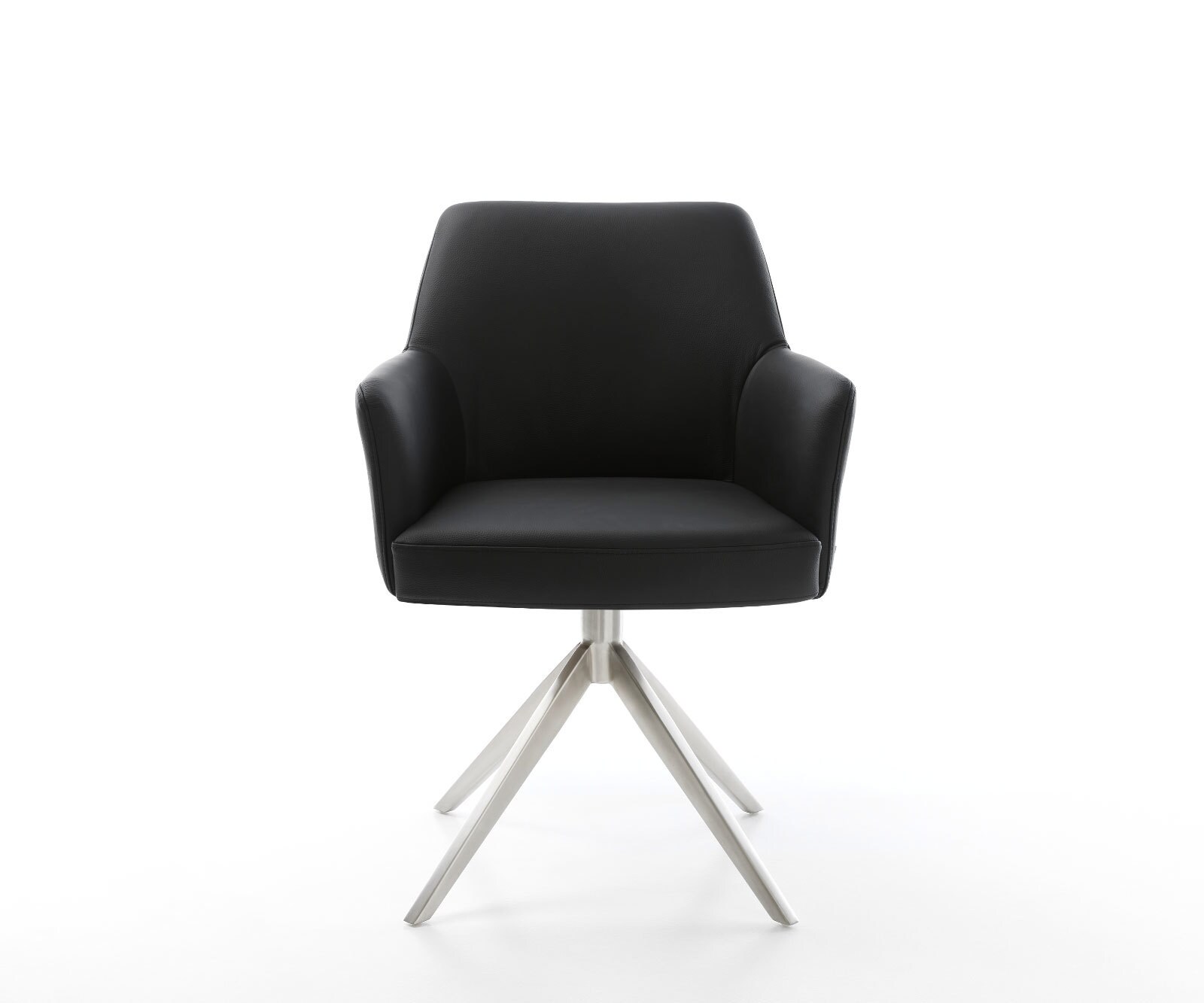Draaistoel Xana-Flex met armleuning echt leer zwart kruisframe breed roestvrij staal 360° draaibaar rocker-functie pocketveer kern 1