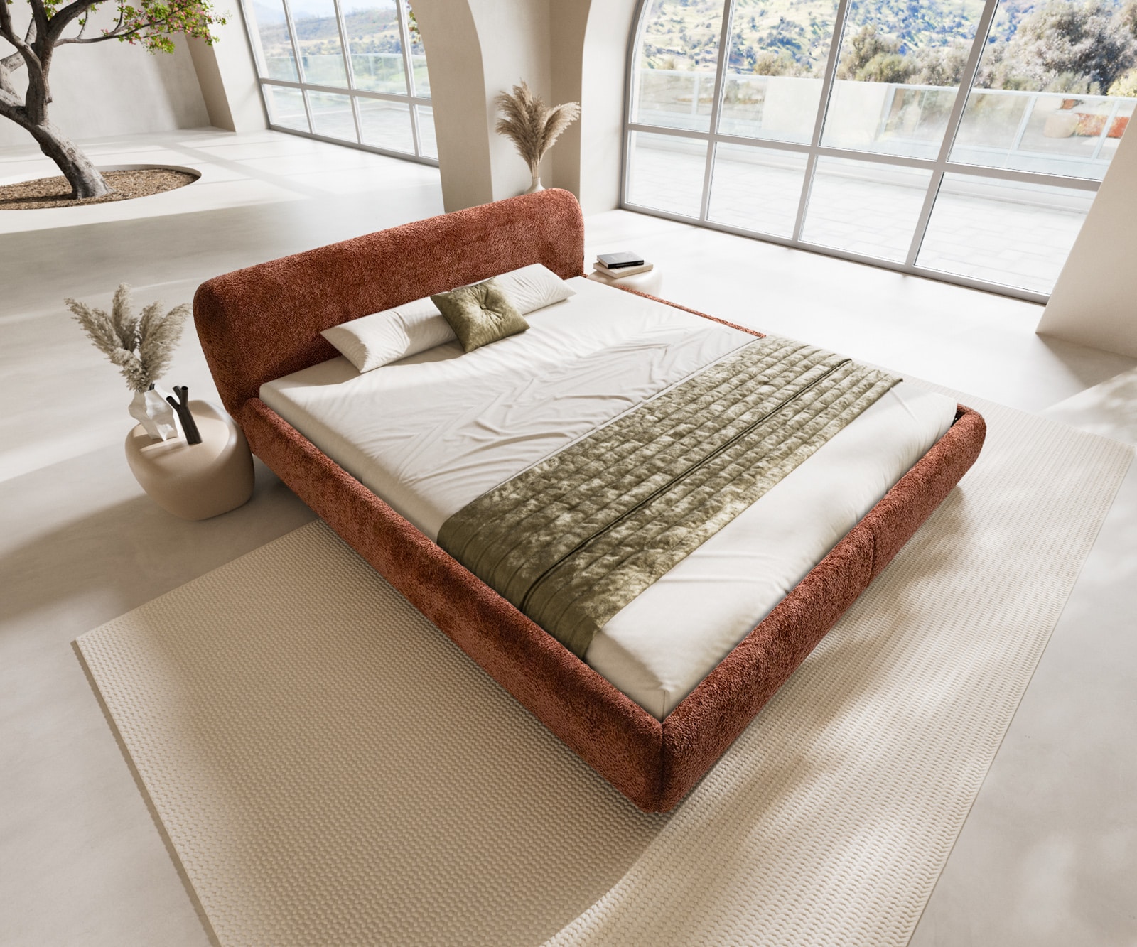 Shona gestoffeerd bedframe 180x200 cm teddy stof roest 3 Shona gestoffeerd bedframe 180x200 cm teddy stof roest 3