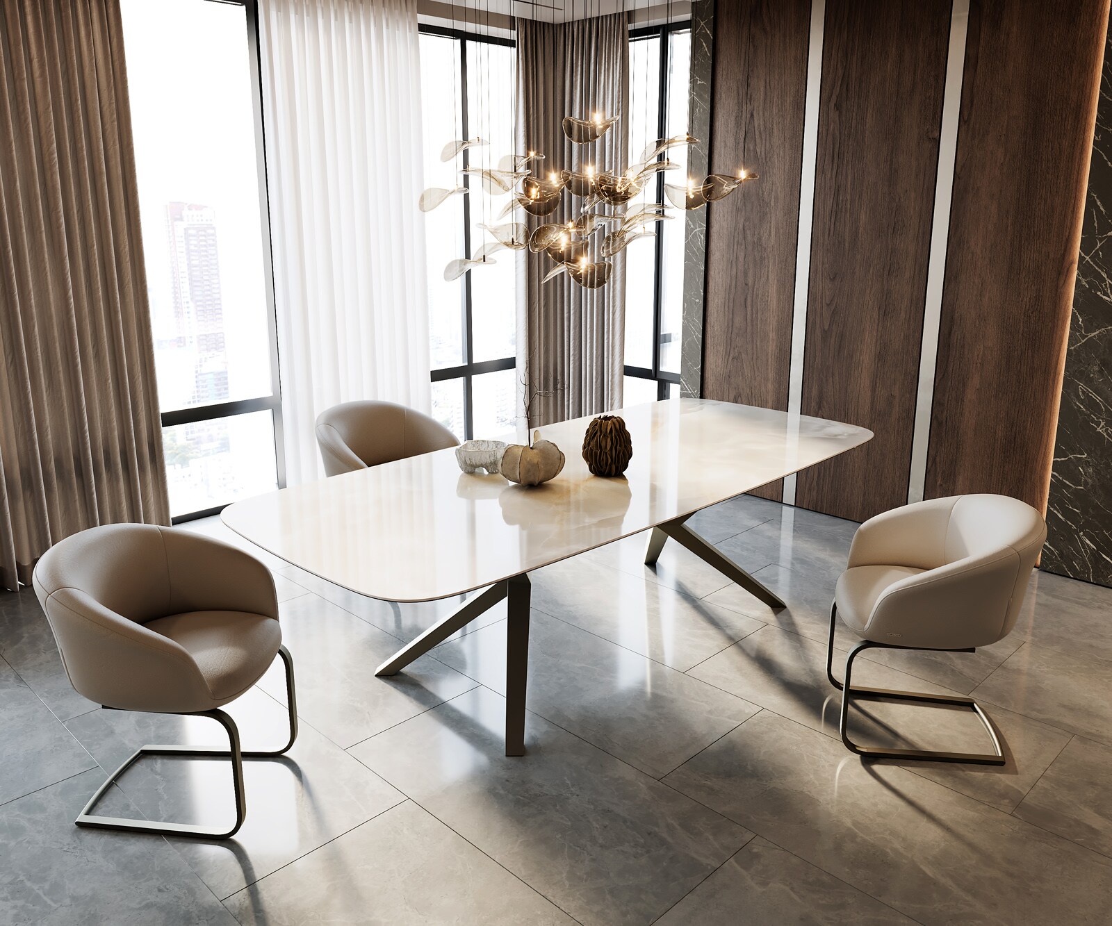 Eettafel Edge Boot 270x120 Keramiek Iris FMG Onice Grigio Zenthara hoekig metaal effect afwerking titanium 6