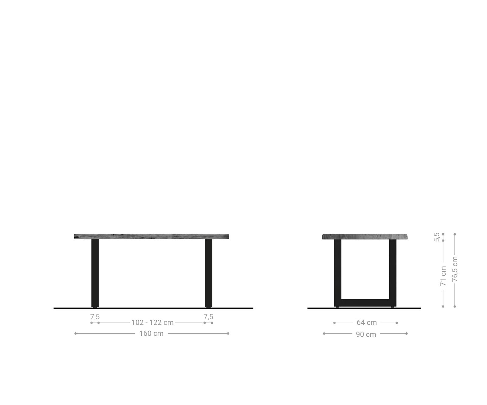 Eettafel Edge 160x90cm XL acacia natuur roestvrijstaal breed Live-Edge 6