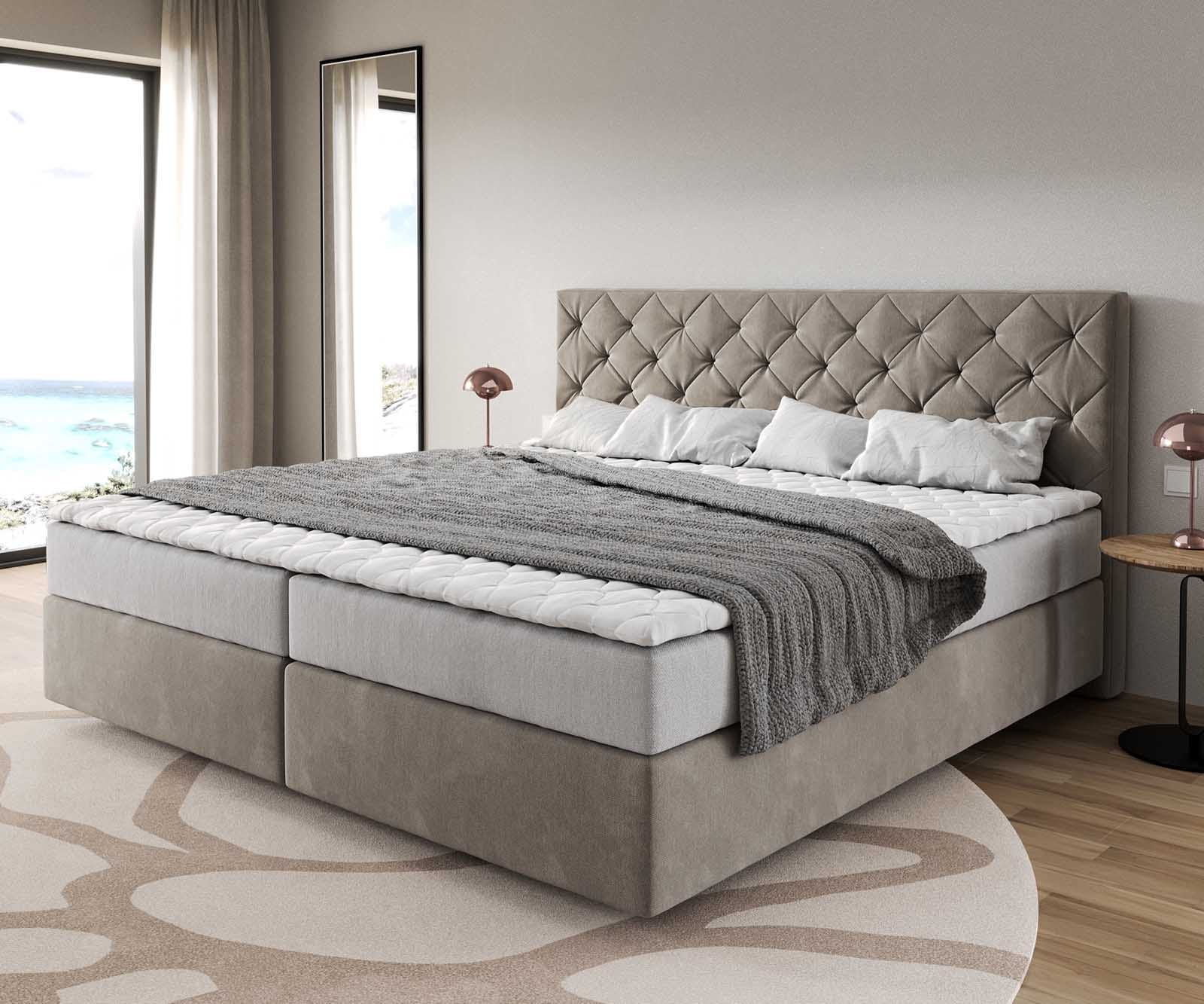 Boxspring bed Dream-Great Microvezel beige 200x200 cm met pocketveringmatras en visco-topper 1