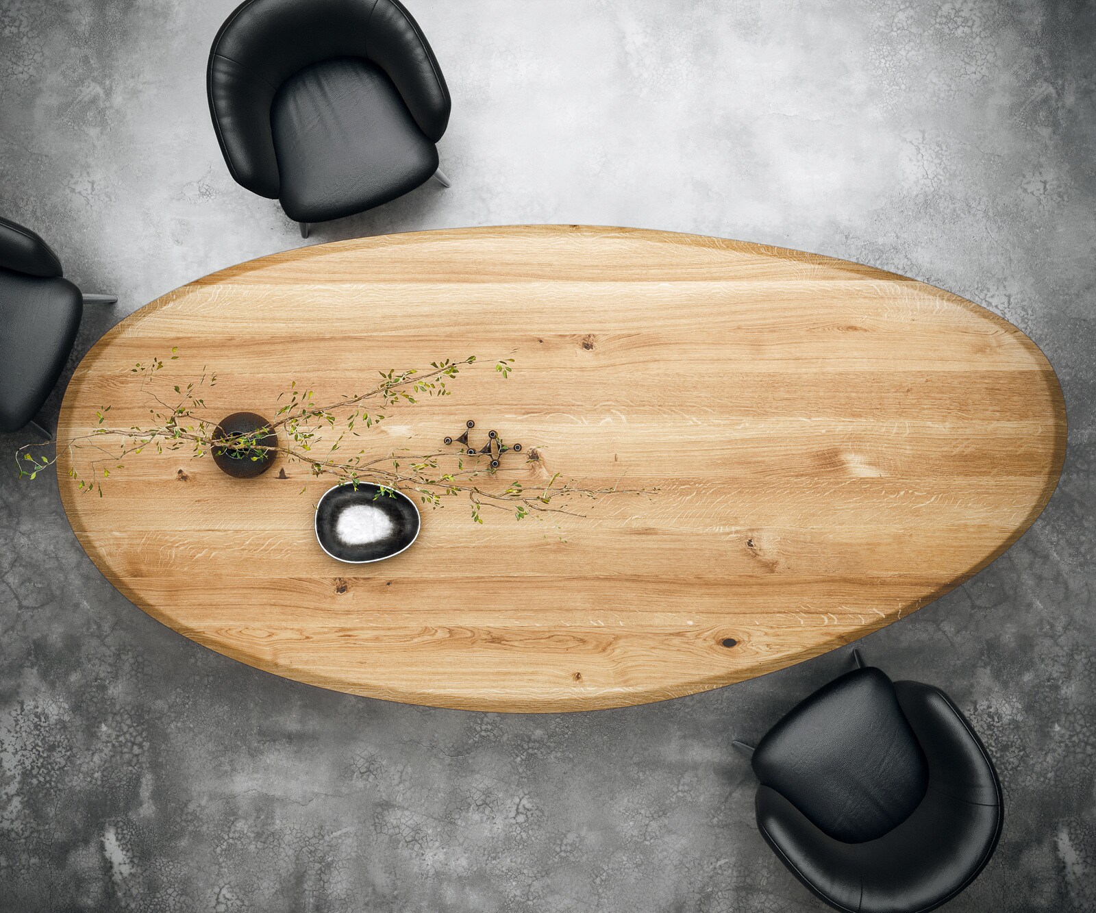 Eettafel Edge Oval 280x130x2,5 eiken natuur Pilier RVS geborsteld Flow-Edge 5