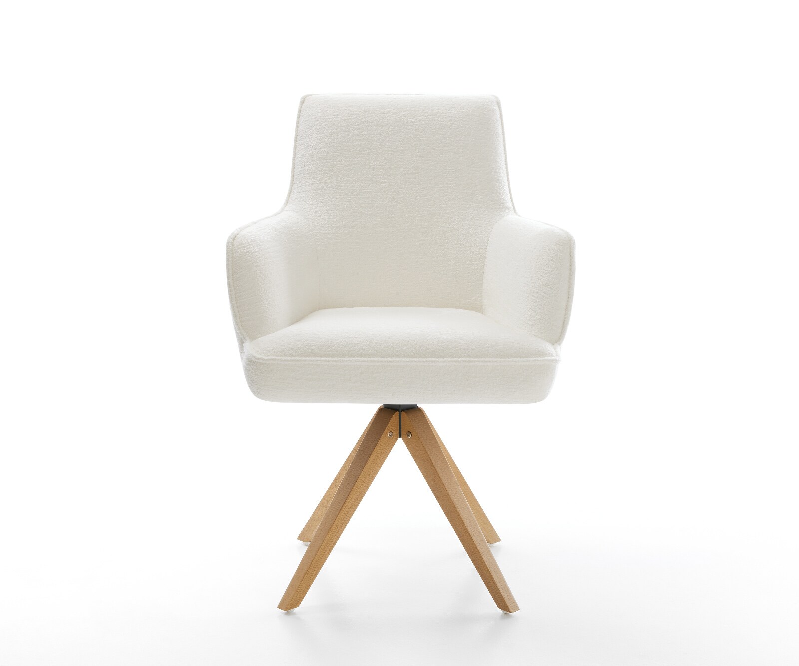 Draaistoel Heira-Flex met armleuning bouclé zacht beige houten frame hoekig natuur 180° draaibaar pocketveer kern 2