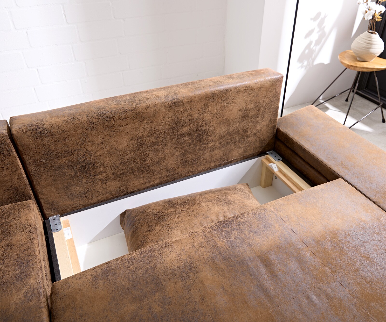 Hoekbank Abilene 260x175 cm bruin ottomane variabele 4