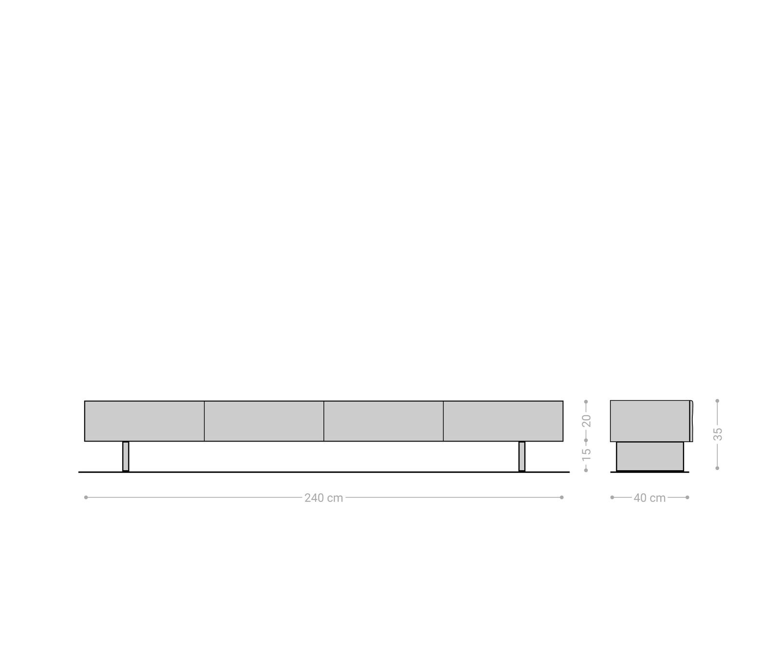 TV-meubel New Live-Edge 240 cm acacia natuur 4 schuifladen glazen poot 6