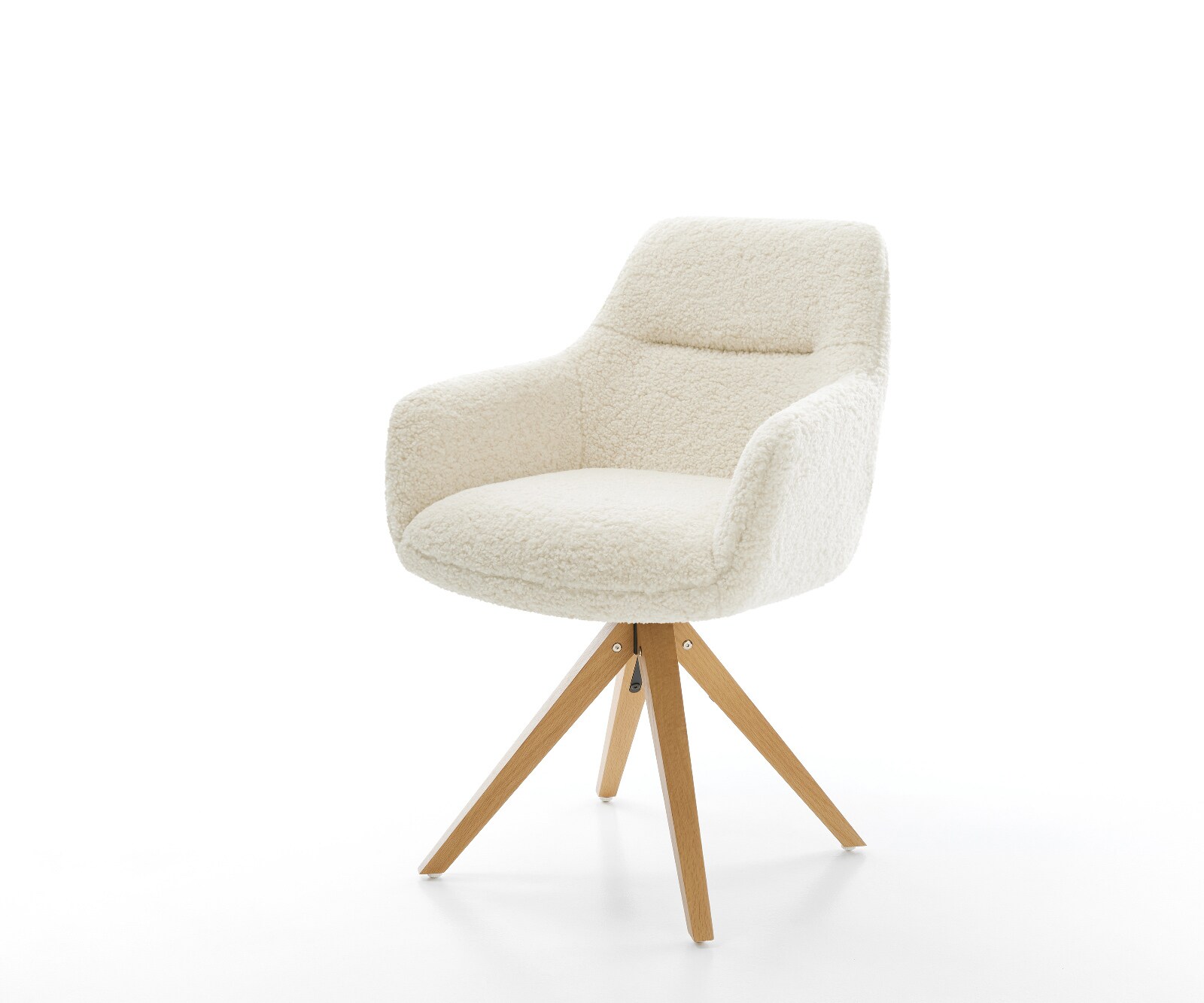 Draaistoel Pejo-Flex teddy beige houten frame hoekig natuur 180° draaibaar pocketveer kern 1