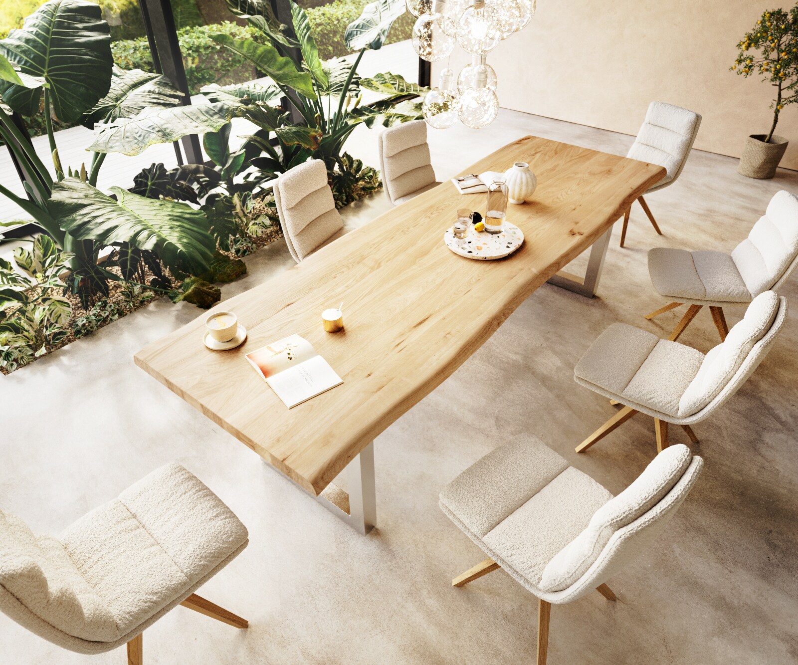 Eettafel Edge 300x100 eiken natuur roestvrij staal  breed Live-Edge 2