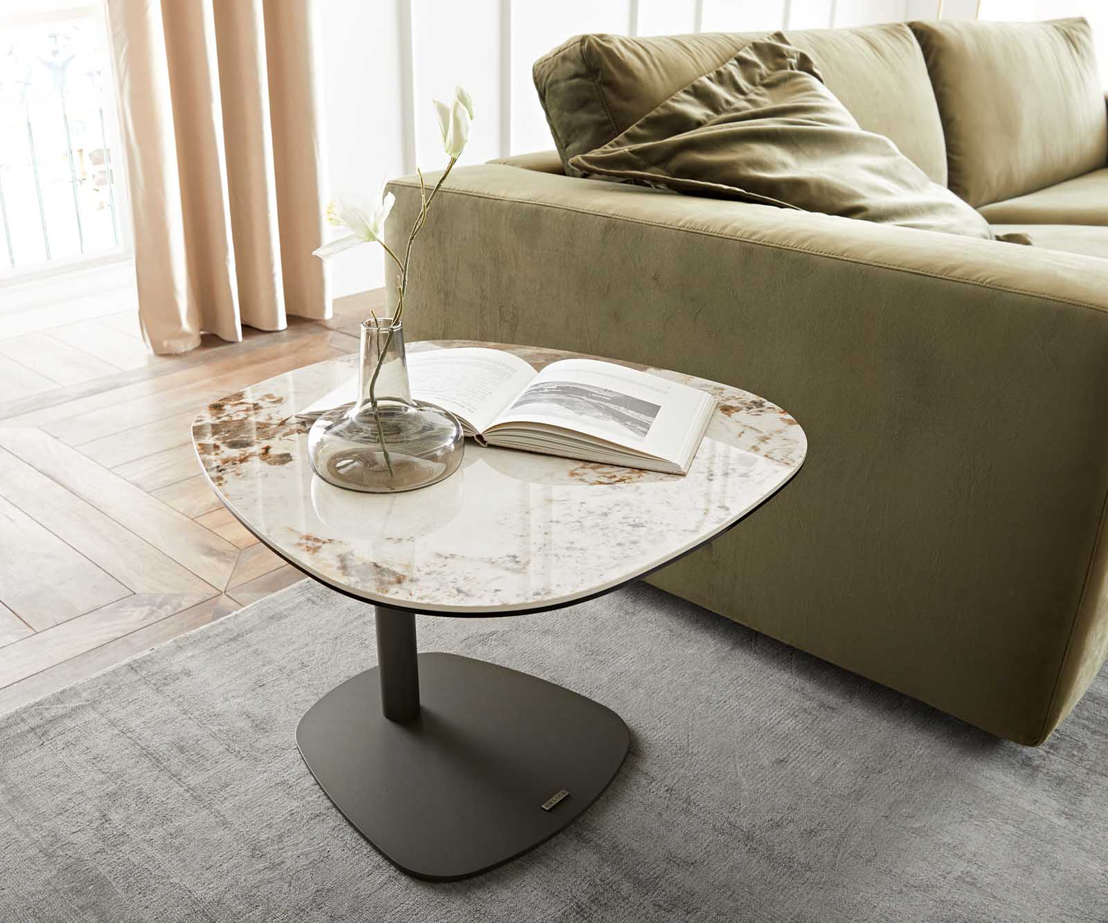 Salontafel Elenya 60x60 cm keramiek Minas Melange wit-beige frame effectafwerking titanium 4