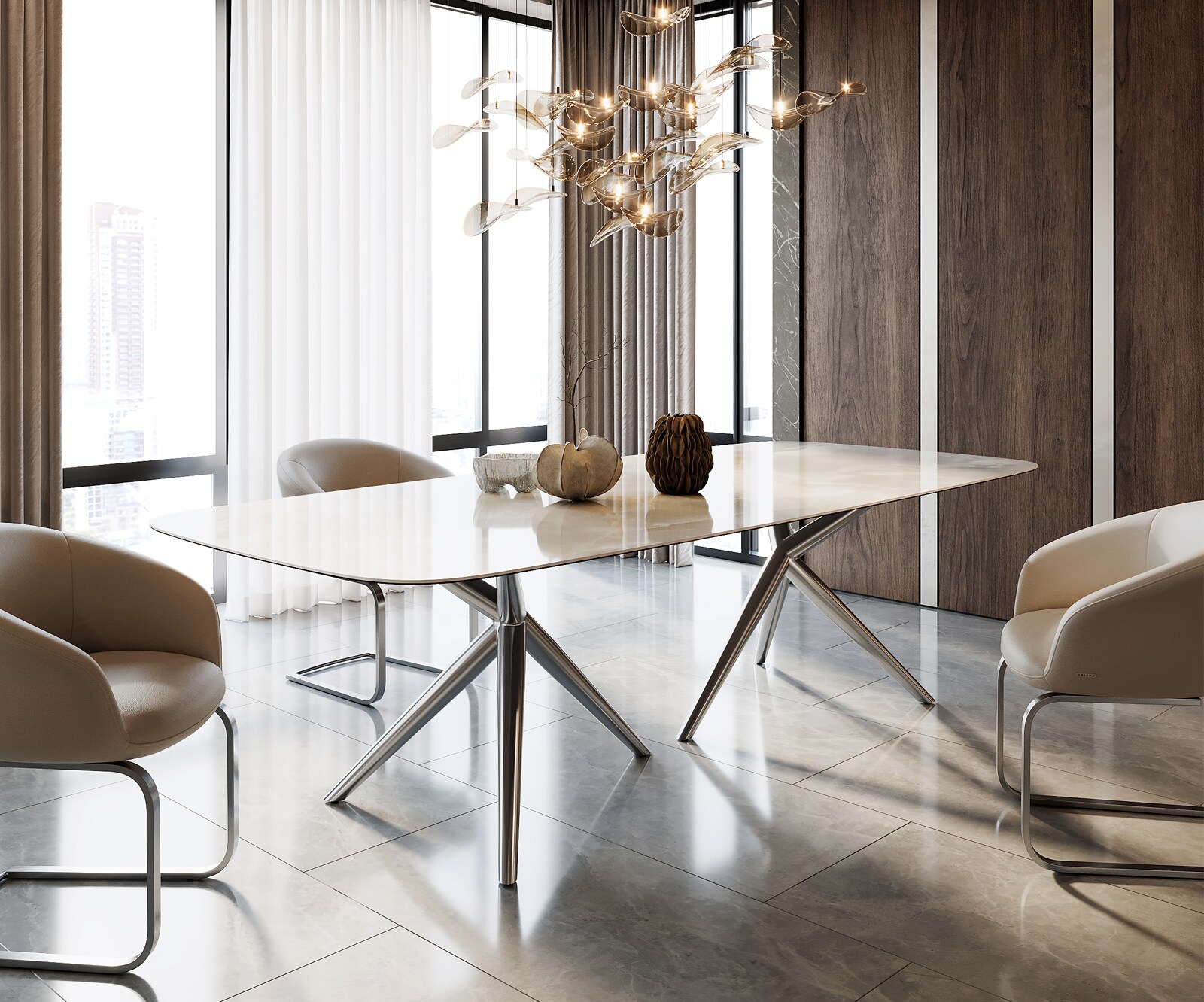 Eetkamertafel Edge Boot 270x120 keramiek Iris FMG Onice Grigio Estelar rond  roestvrij staal 1