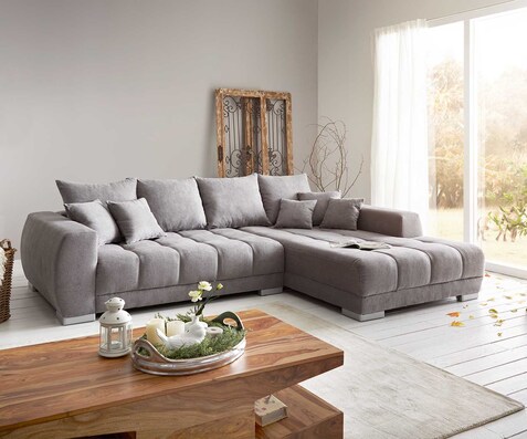 Hoekbank Josea 300x220 cm microvezel steengrijs Recamiere rechts