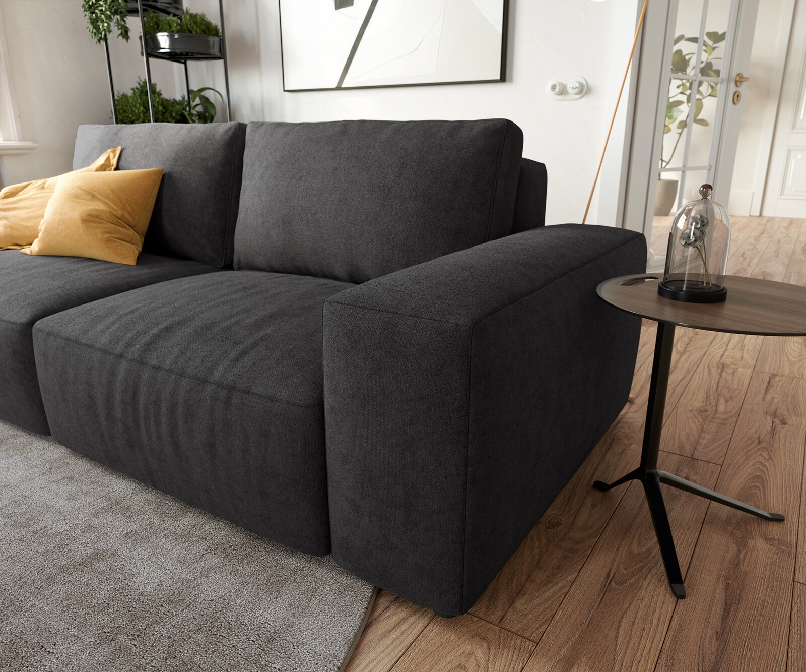 Big-sofa Lanzo 230x95 cm microvezel zwart met hocker 5