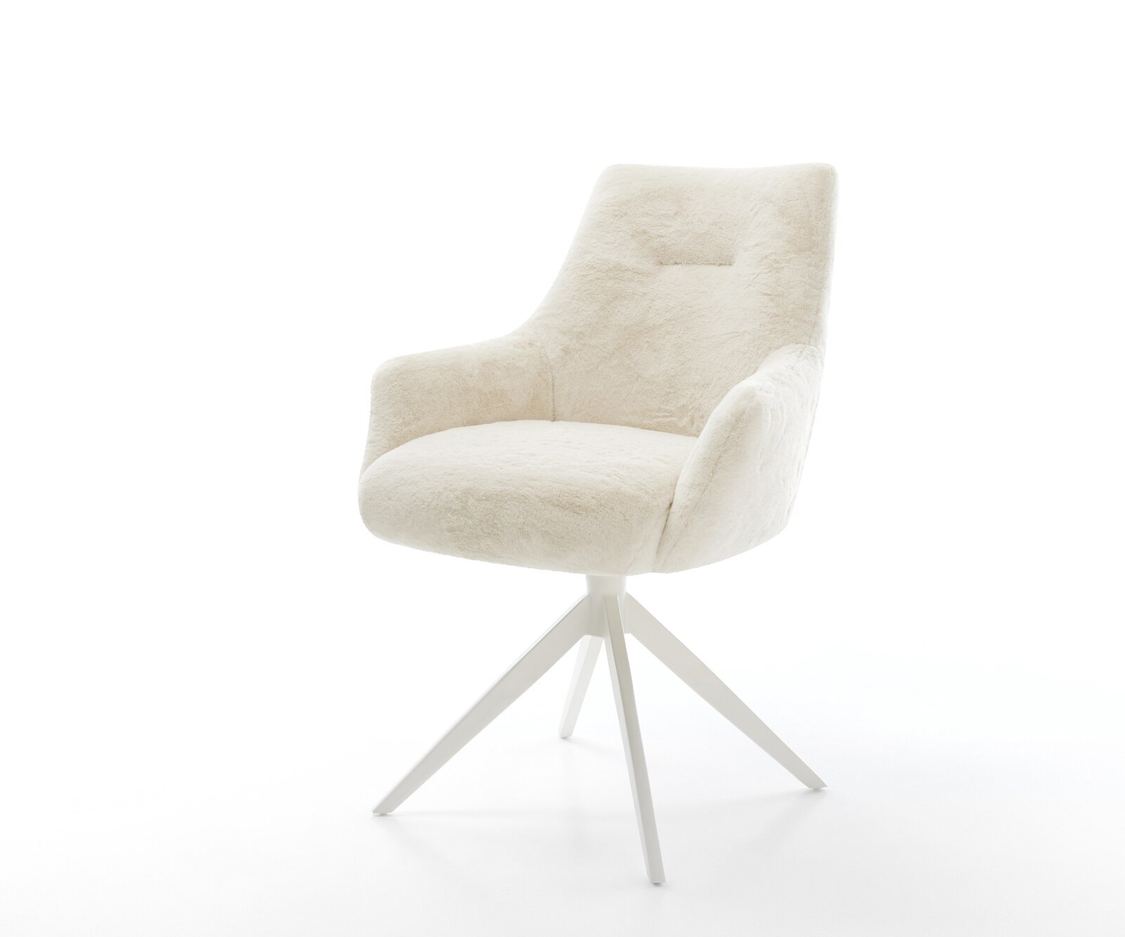 Draaistoel Alja-Flex met armleuning pluchen crème-wit kruisframe breed wit 360° draaibaar rocker-functie pocketveer kern