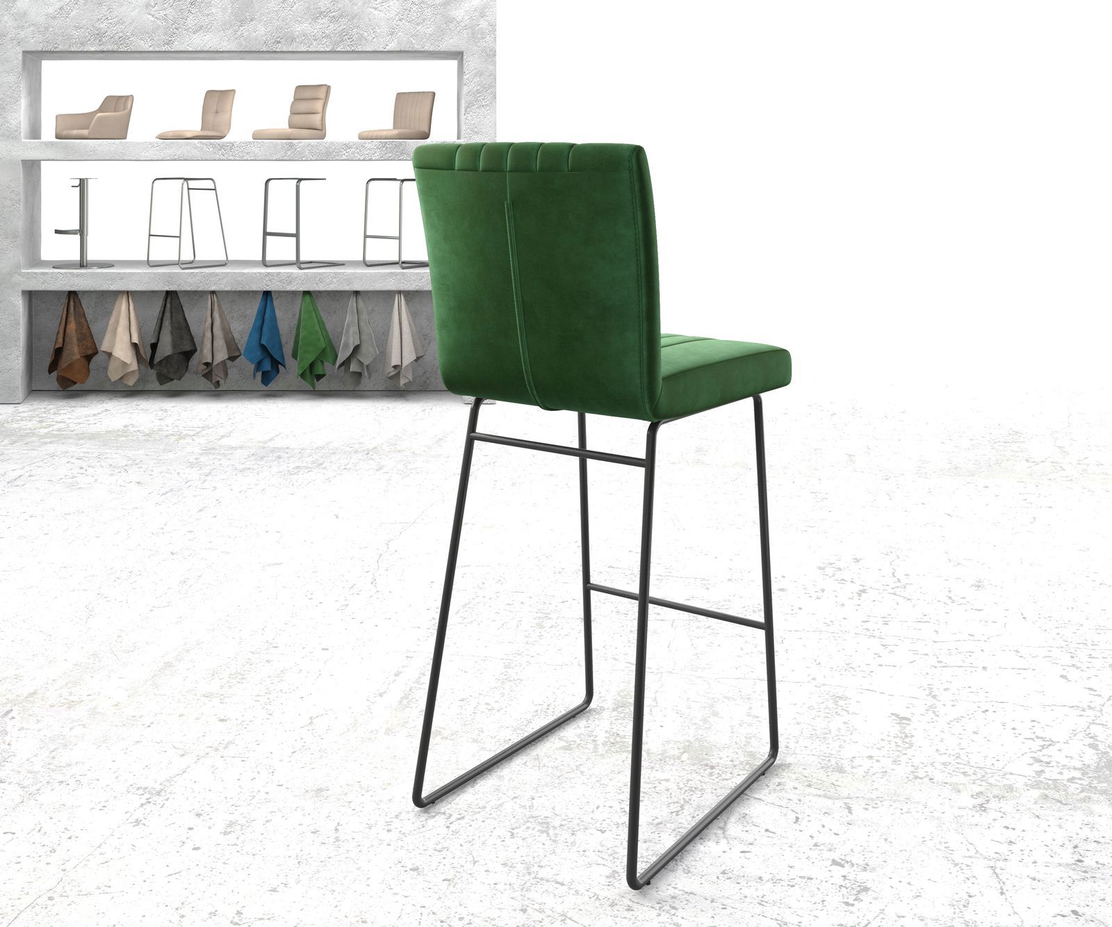 Barstoel Luiga-Flex fluweel groen slipframe metaal 2