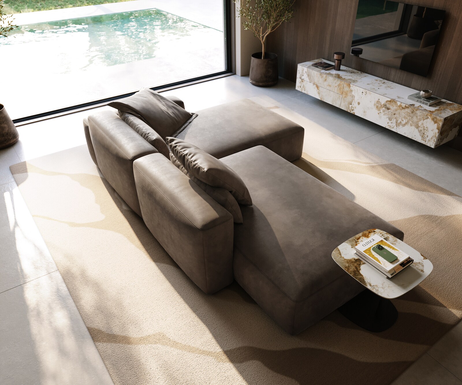 Hoekbank Freestyle 310x200 cm Microvezelmateriaal Taupe Vintage kapnaad 3