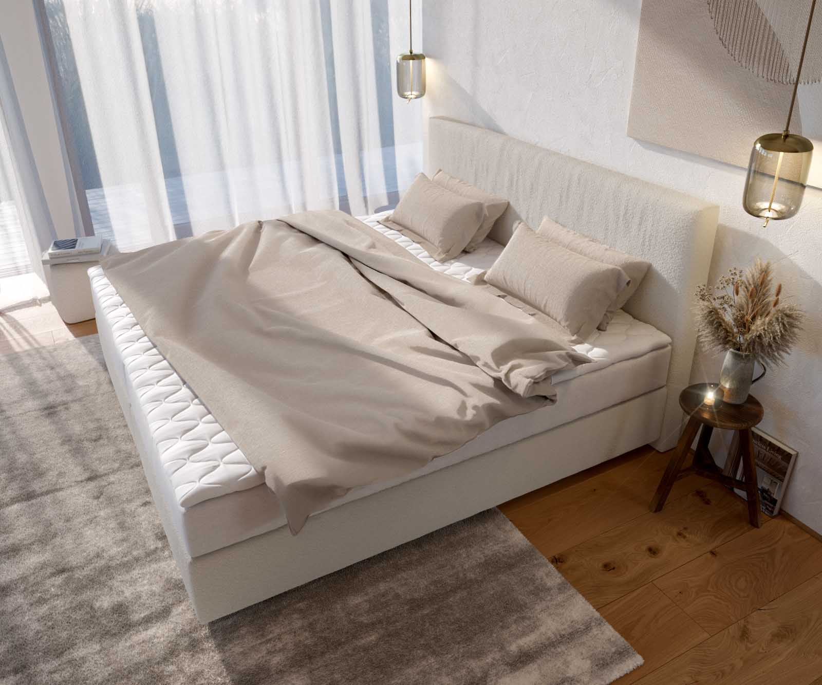 Boxspringbed Dream-Well Bouclé crèmewit 200x200 cm met pocketveringmatras en Visco topper 3