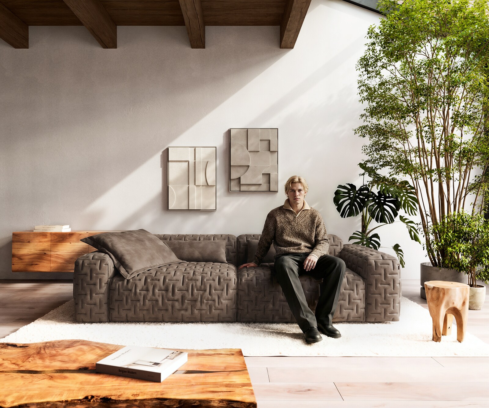 Bigsofa Freestyle 280x110 cm Microvezelmateriaal Taupe Vintage gestikt 2