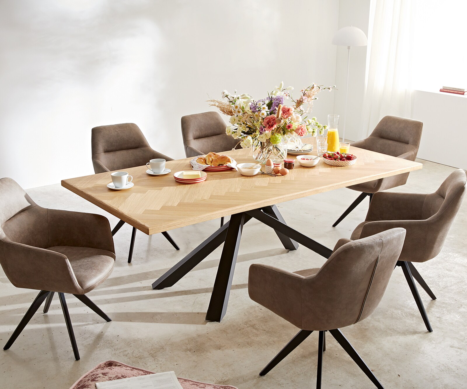 Eettafel Edge-Pure 200x100 eiken natuur Fishbone kruisframe rechthoek zwart 8