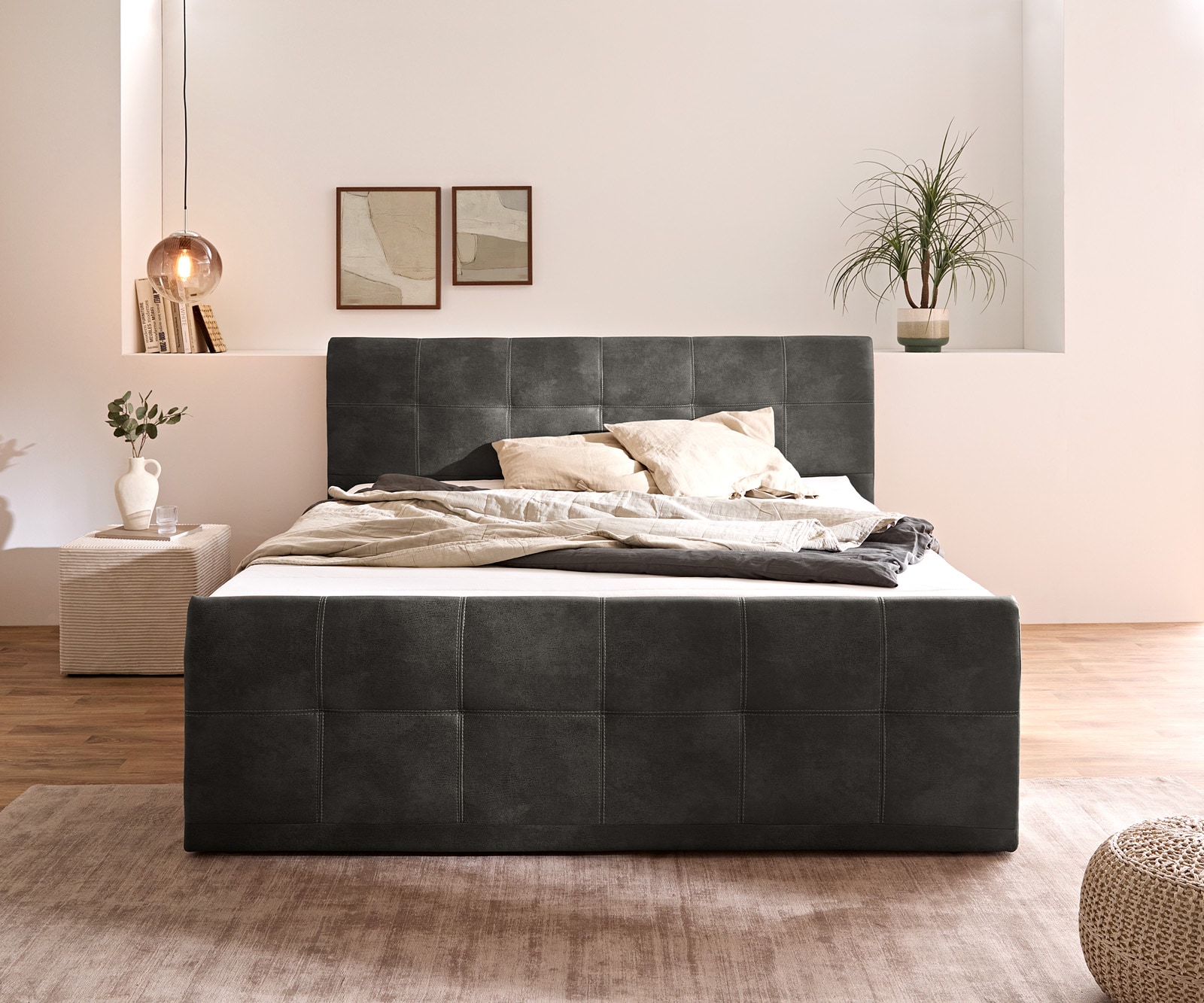 Boxspring-bed Amarillo 180x200 cm antraciet met Topper 1 Boxspring-bed Amarillo 180x200 cm antraciet met Topper 1