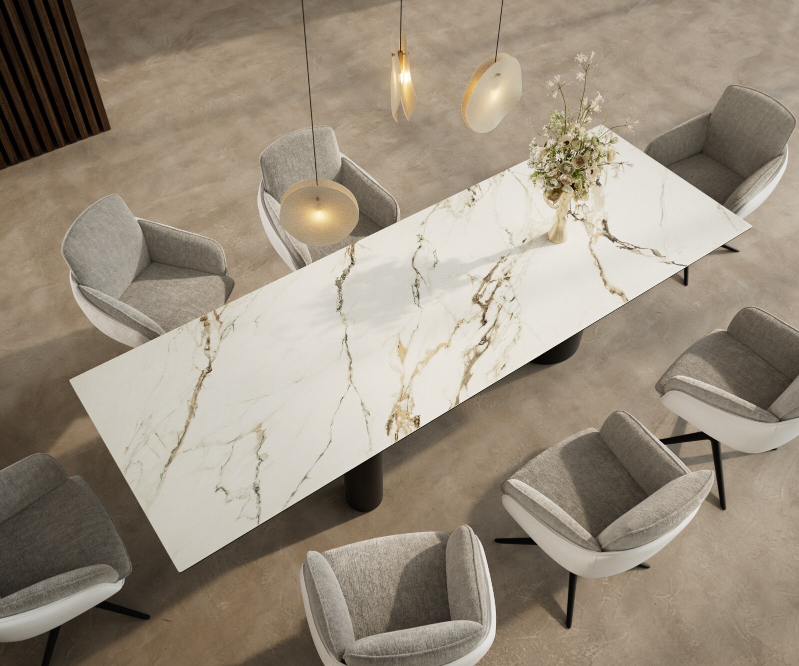 Eettafel Edge 300x100 keramiek  Calacatta Luxe wit-goud-grijs Troa metaal zwart 3