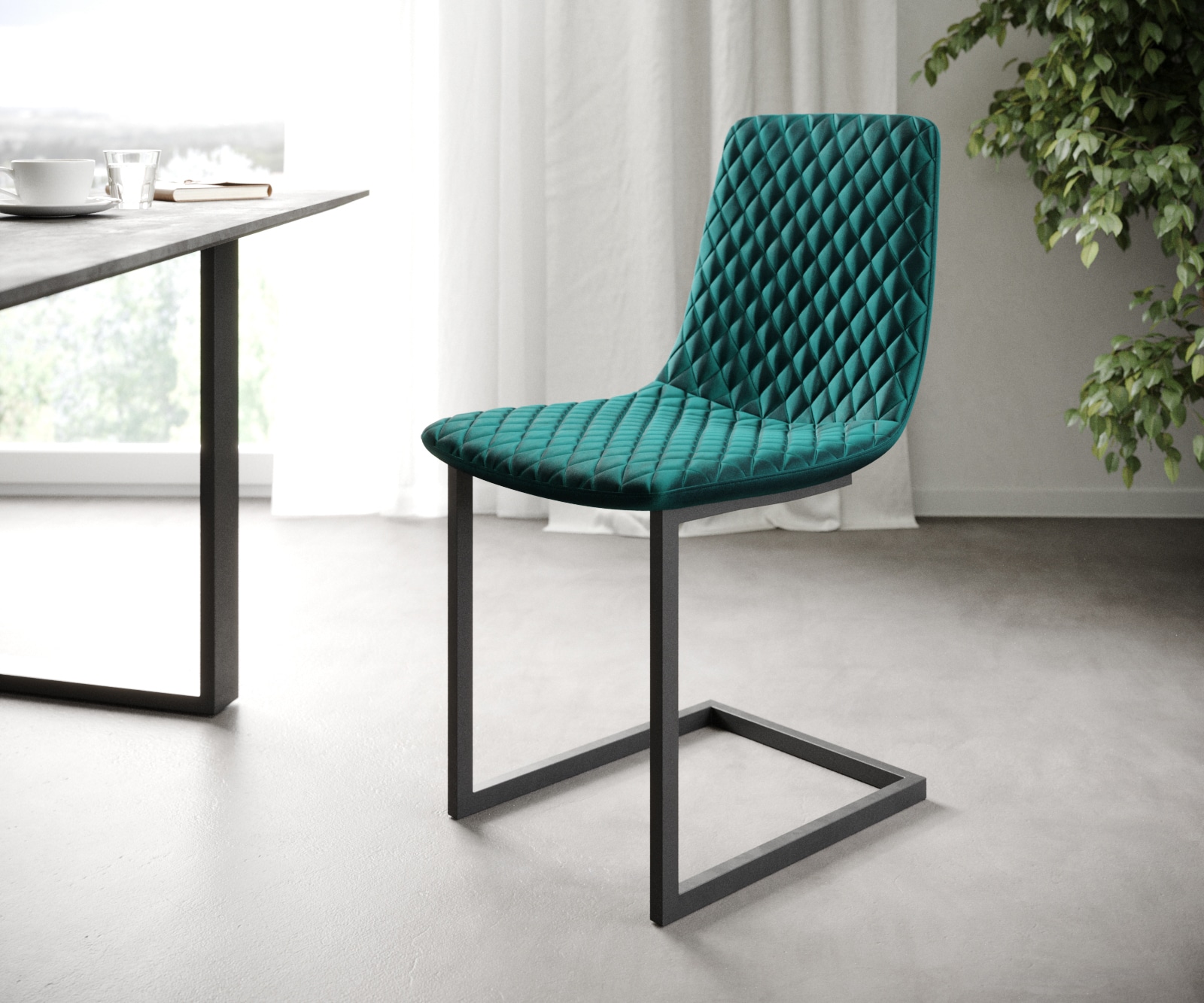 Set-van-4-Eetkamerstoel Novi-Adesso benzine fluweel sledemodel
