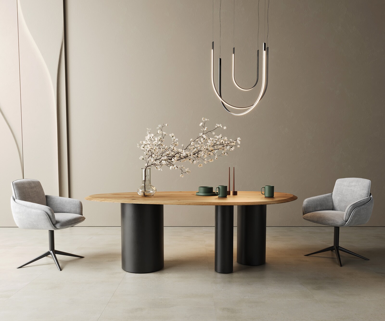 Eettafel Edge Oval 220x120x2,5 eiken natuur Troa metaal zwart Flow-Edge 5
