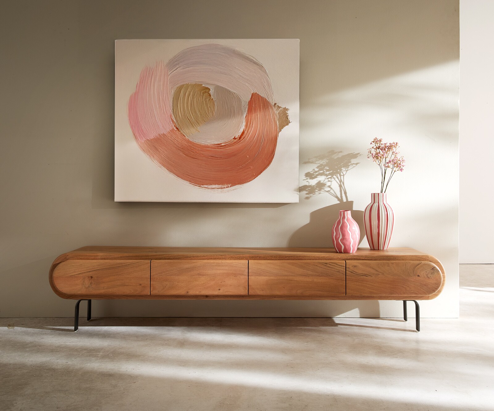 TV-meubel Sohara 175 cm acacia naturel 4 deuren L-poot zwart 1