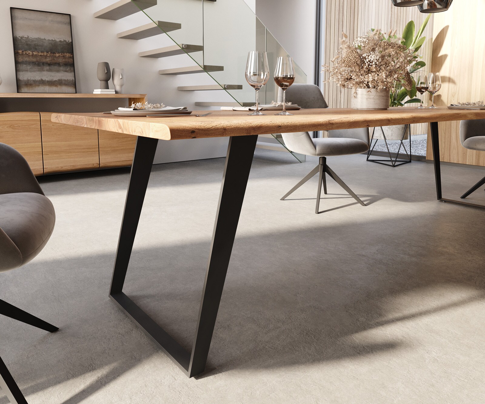 Eettafel Edge 300x100 acacia natuur metaal schuin Live-Edge 6