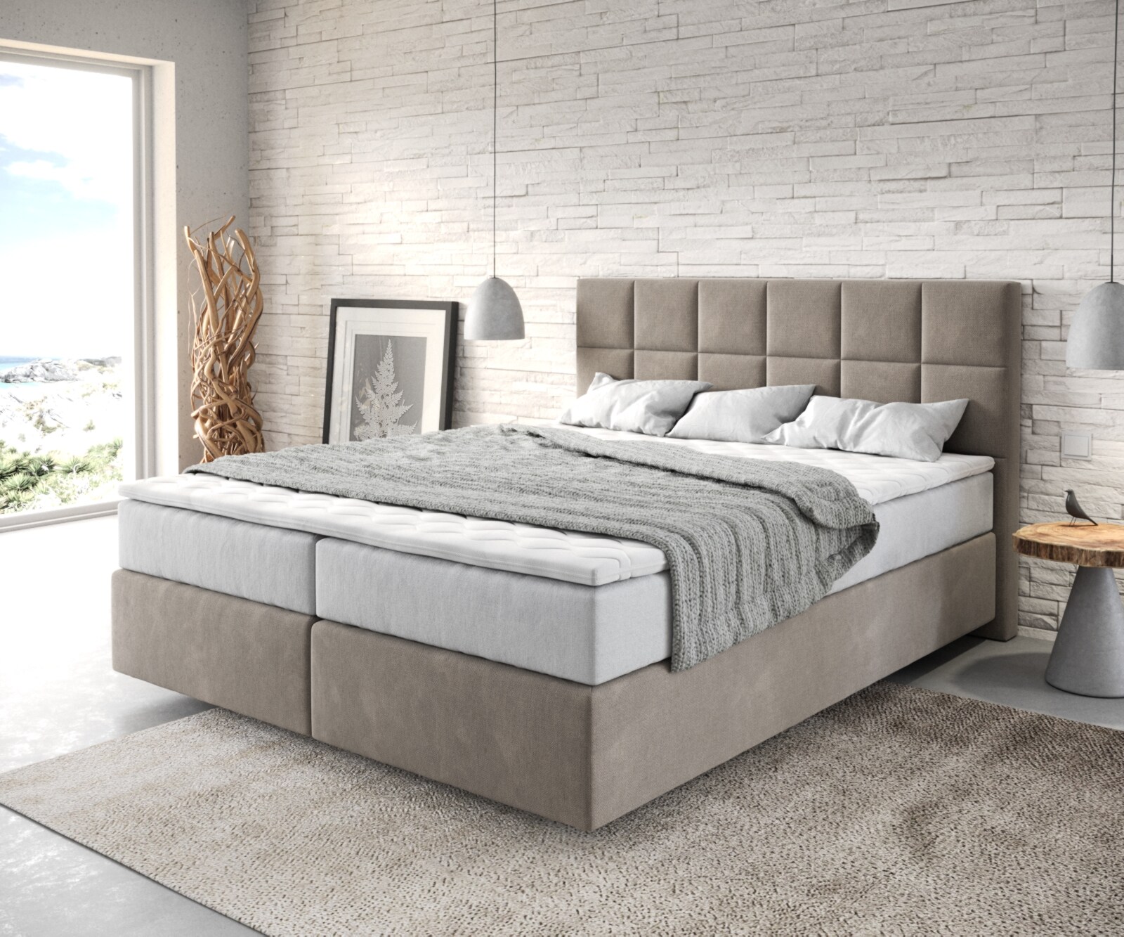 Boxspringbed Dream-Fine 160x200 cm Microvezel Beige met TFK Matras en Visco Topper
