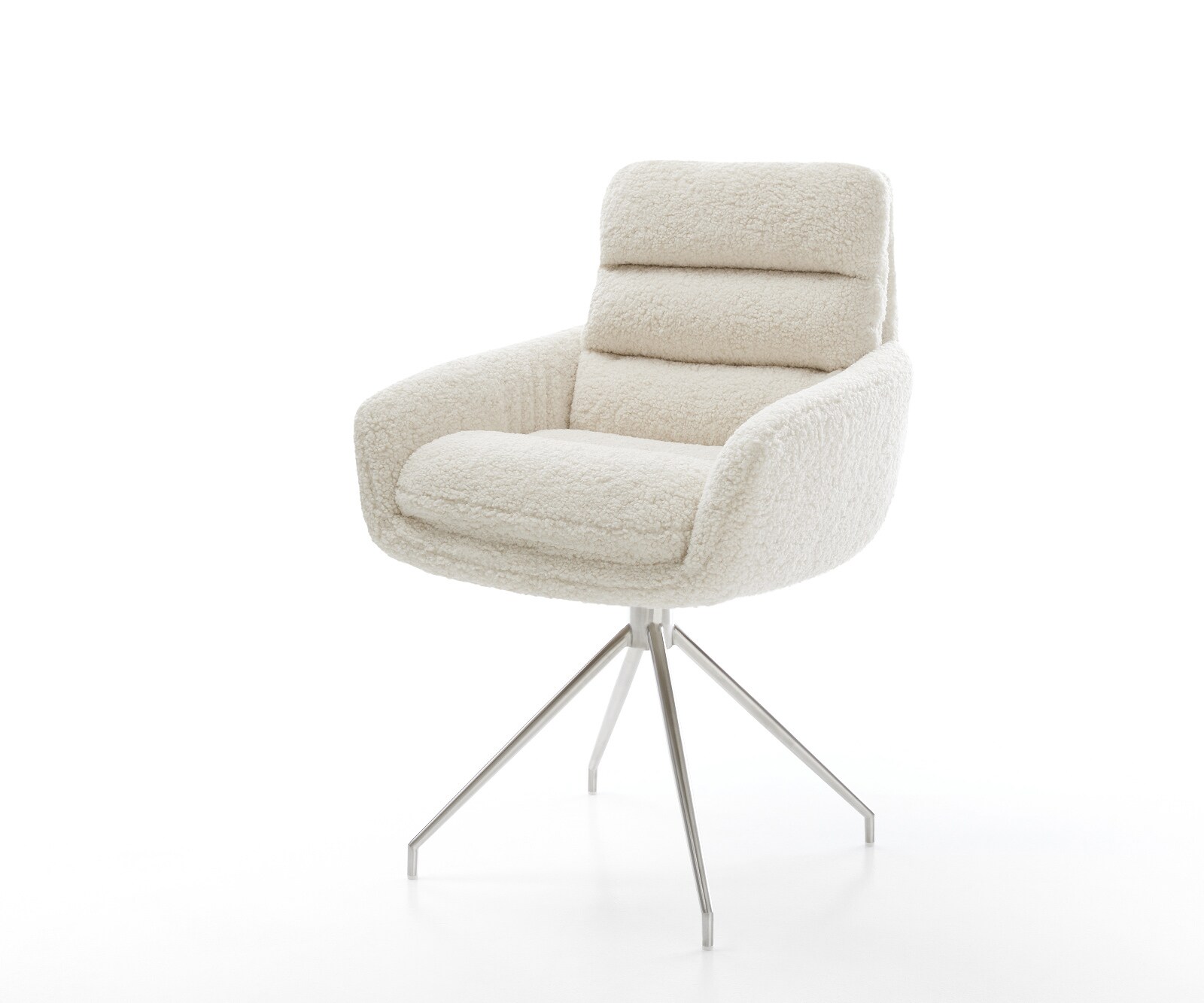 Eetkamerstoel Abelia-Flex met armleuning teddy beige kruisframe conisch roestvrij staal 1