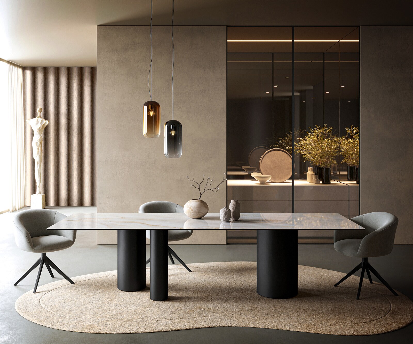 Eettafel Edge 300x100 cm keramiek Onyx Pearl Troa metaal zwart 1