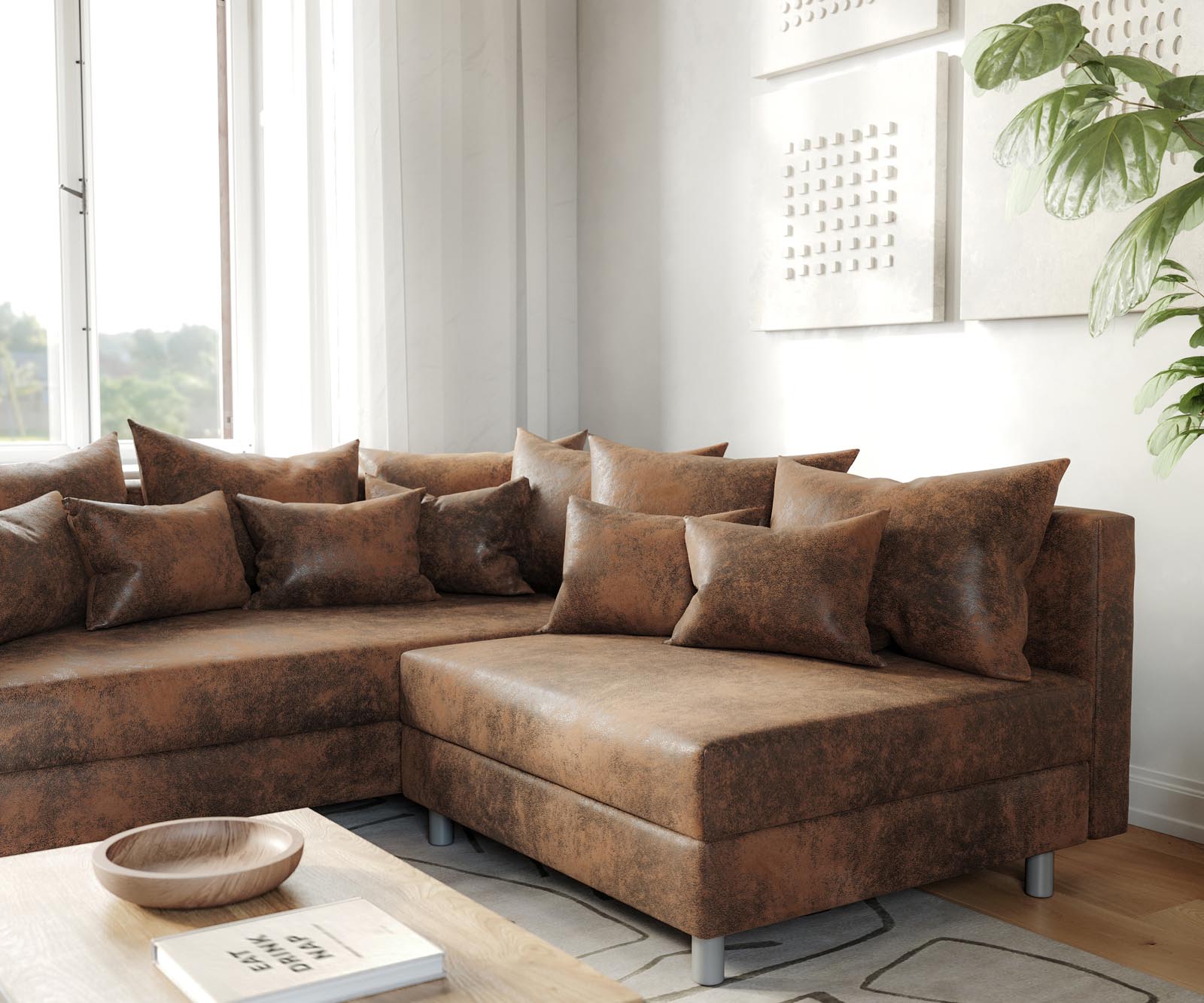 Hoekbank Clovis bruin antiek optiek ottomane links module bank 4