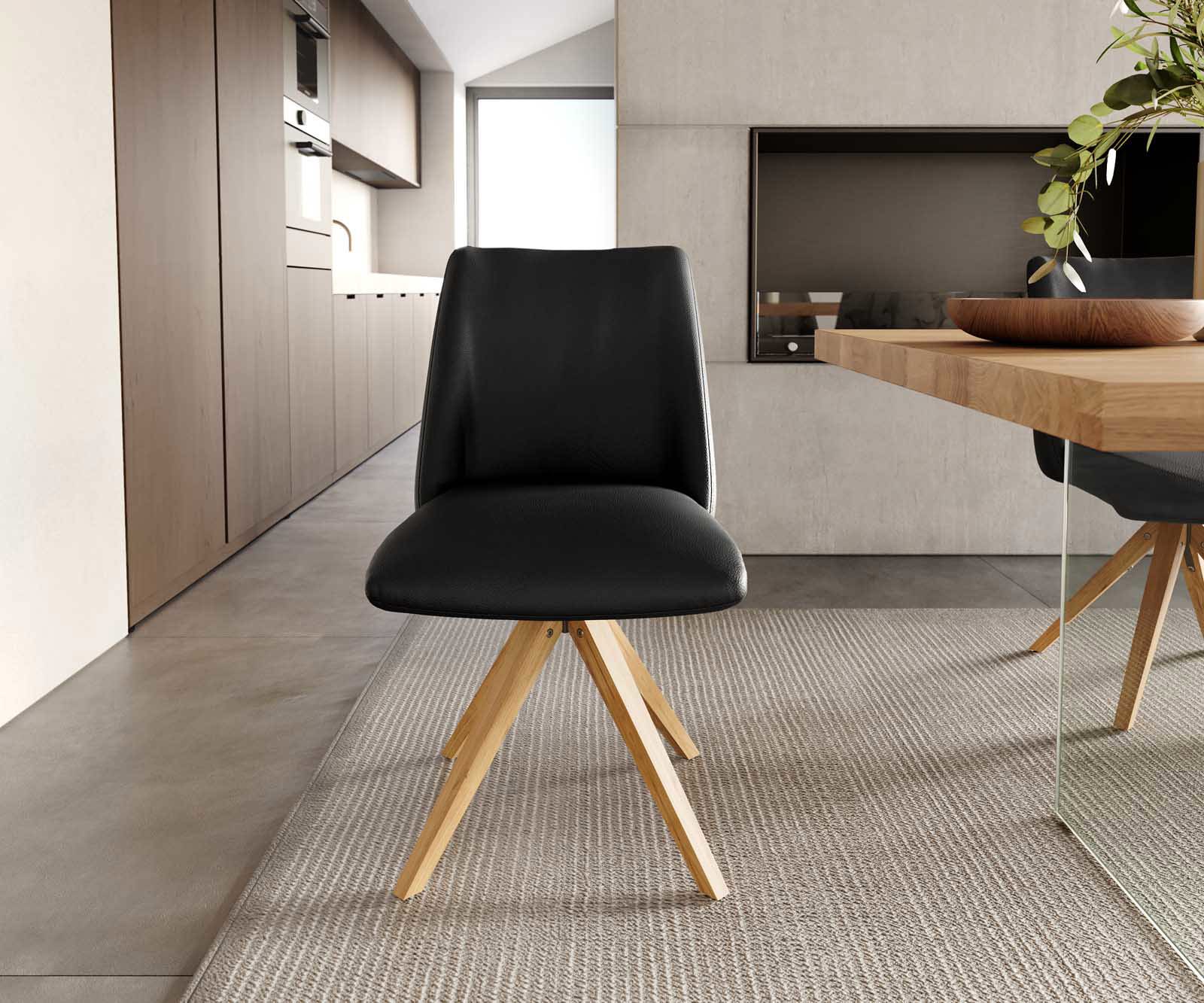 Draaistoel Elso-Flex echt leer zwart houten frame hoekig natuur 180° draaibaar pocketveer kern 1