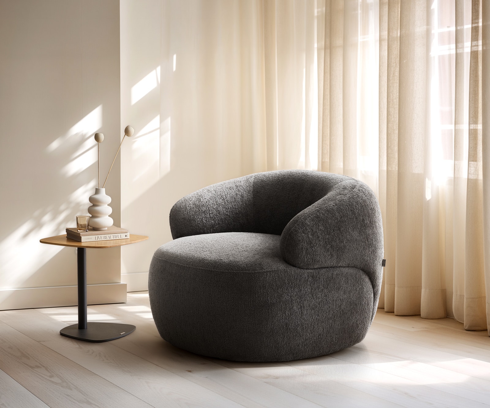 Fauteuil Nova 88x88 cm bouclé Soft Mud 1