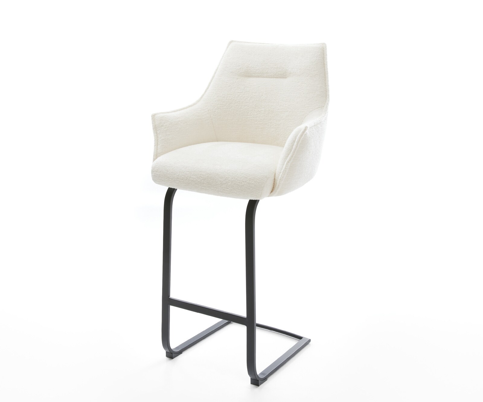 Barstoel Alja-Flex Bouclé zacht Beige Vrijkantelframe plat metaal Zwart Pocketvering